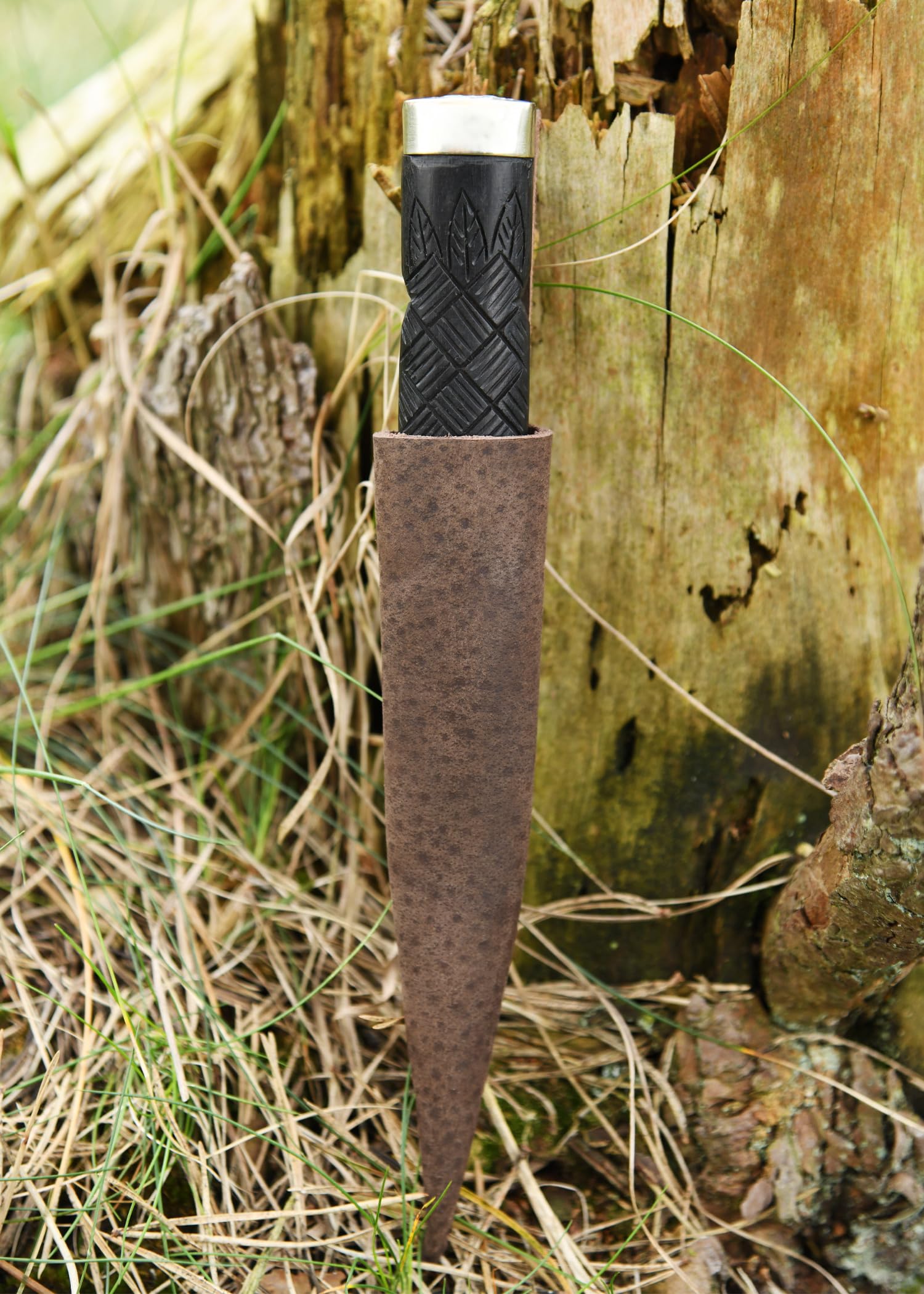 Battle-Merchant Sgian Dubh, Schottisches Messer, Damaststahl, Lederscheide