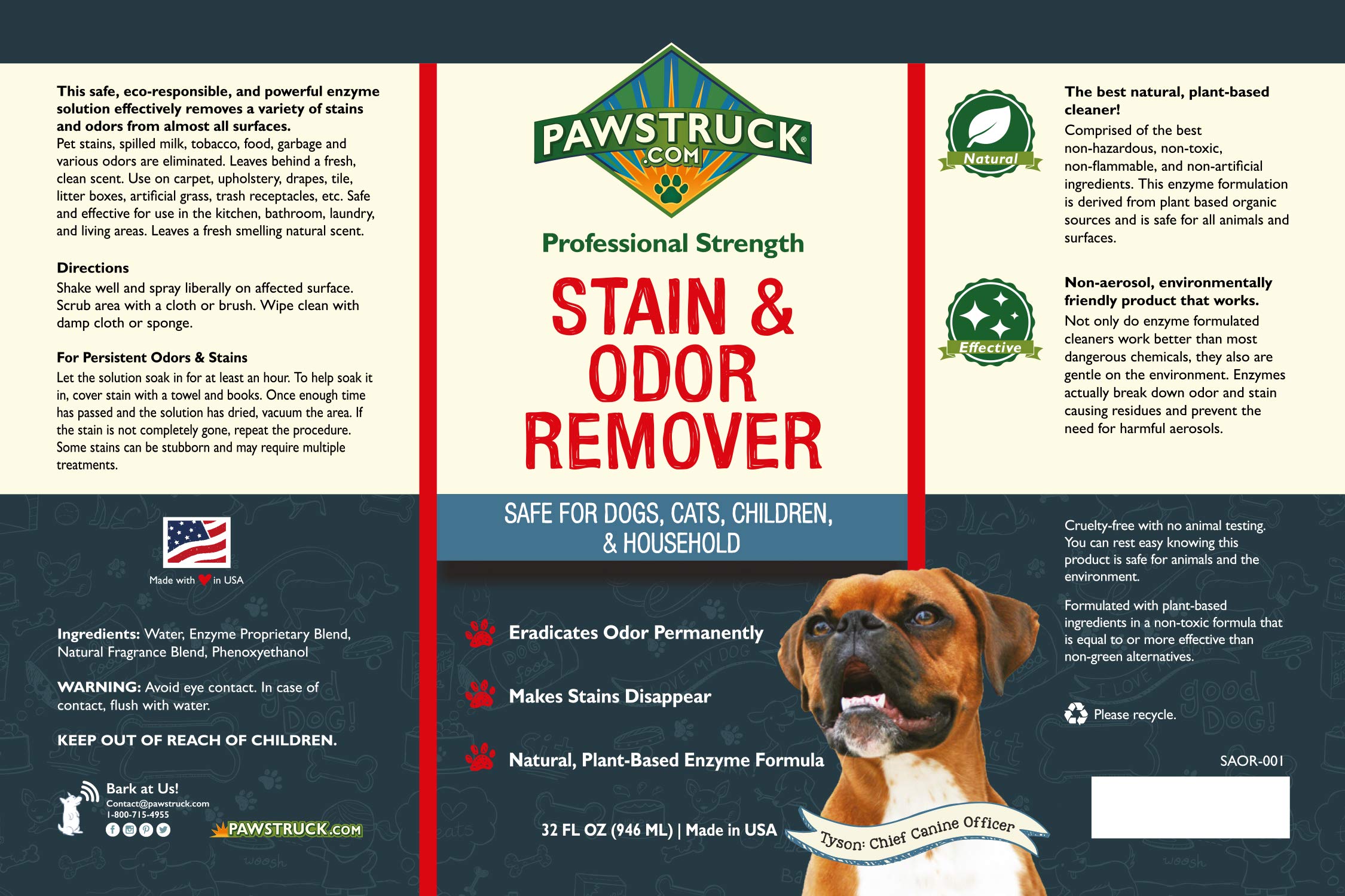 Pawstruck Professional Strength Stain & Odor Remover Natural Enzyme
