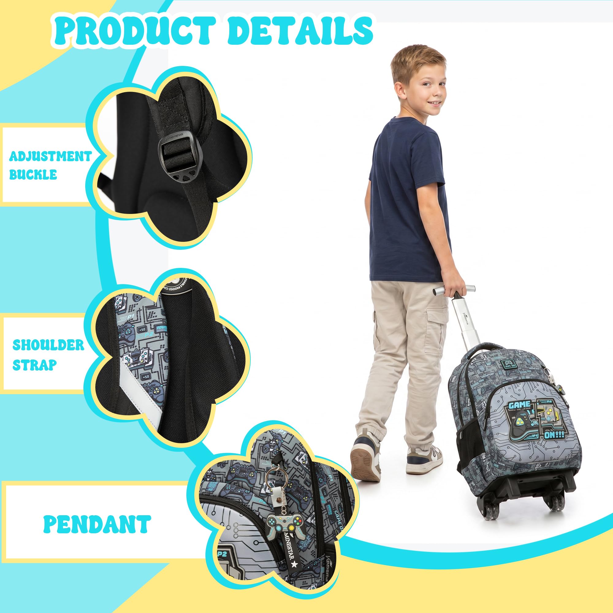 HTgroce Mochila con Ruedas Niños Primaria Ergonómica – Carrito Escolar Infantil– Mochila de Gran Capacidad para Colegio y Viaje