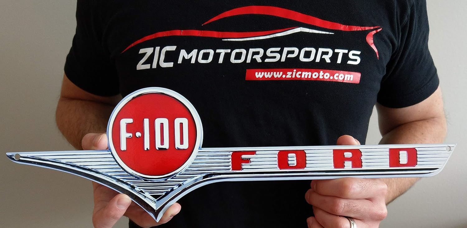 ZIC Motorsports 1956 Ford F-100 Truck Emblem Badge Heavy Duty Metal Garage Wall Sign (Small)