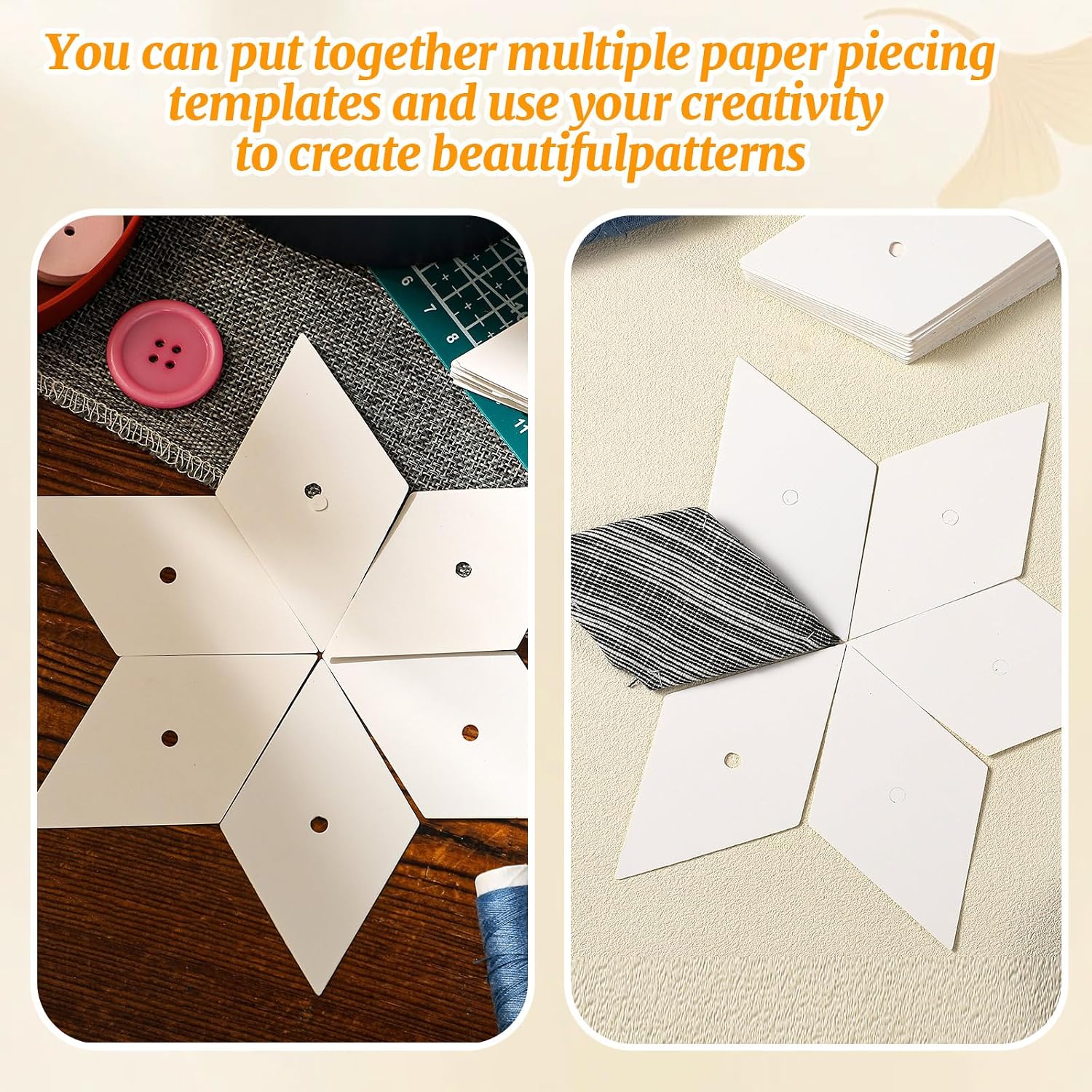 Chiisong 400 Pcs 3 Sizes Paper Piecing Paper for Quilting 1'' 1.5'' 2'' Quilting Templates Piecing Supplies Shapes Template for DIY Patchwork Sewing Crafts(Diamond 60 Degrees)