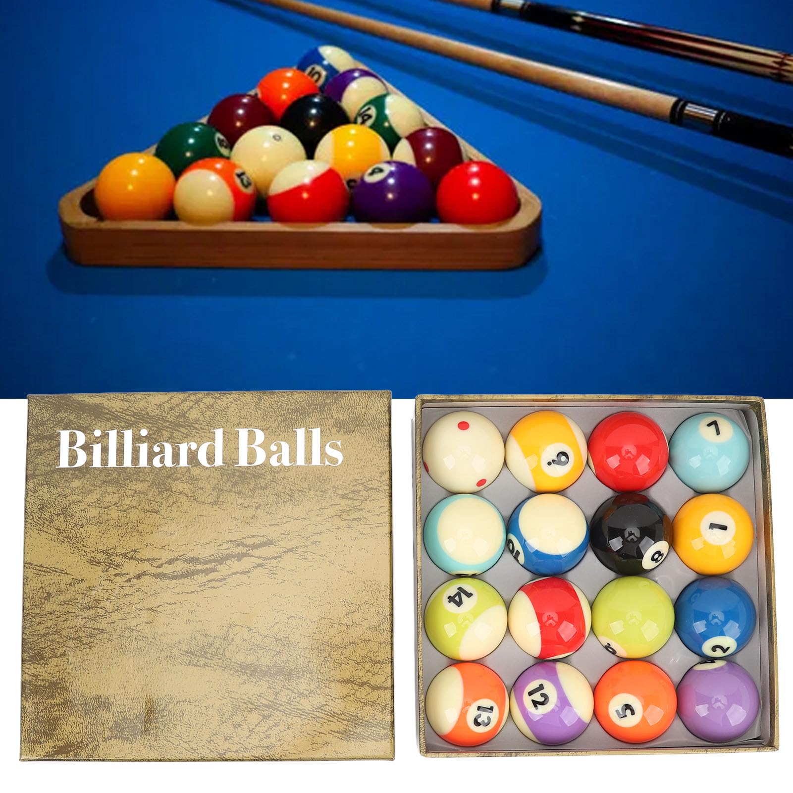 Zoeyilan Billiard Balls Complete 16 Ball Set, Billiard Pool Balls, Professional Regulation Size Billiards Pool Balls Set, Resin High Friction Prevention, Pool Table Accessories
