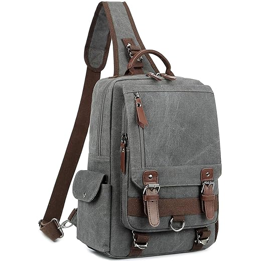 El-fmly Canvas Cross Body Messenger Bag for Men Women Sling Shouler Backpack Travel Rucksack (Grey)
