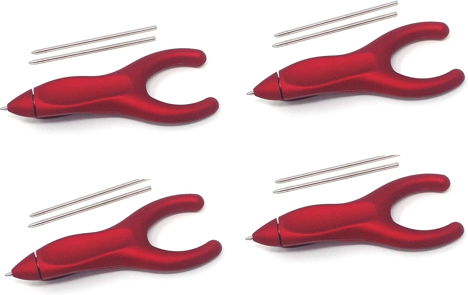 PenAgain Ergosof, Ballpoint Pen, Set of 4 Pens Individually Packaged with Two Black Ink Refills Per Pen (Red)