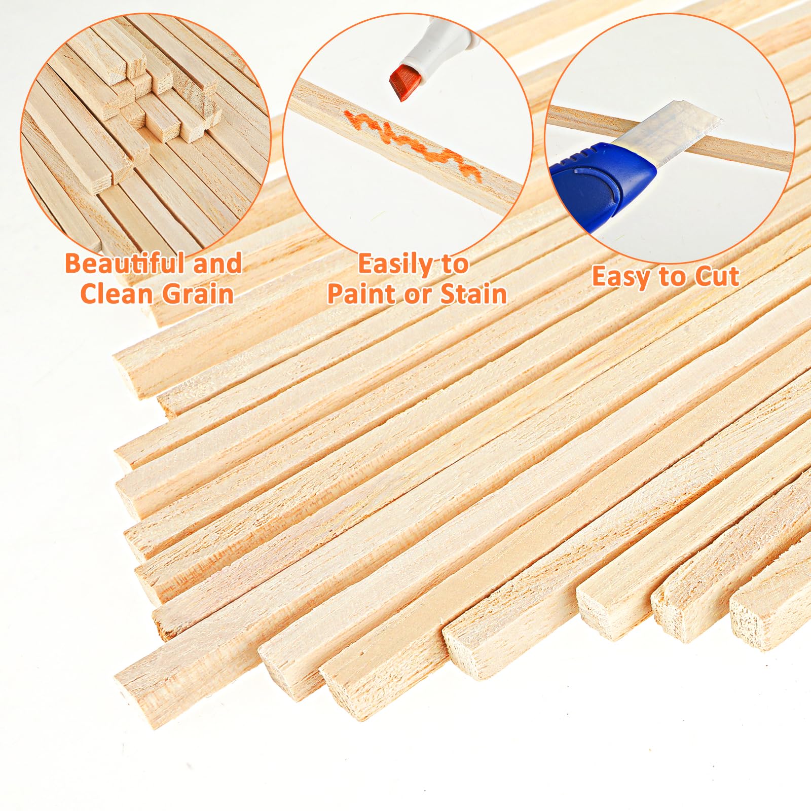 70 varillas de madera para manualidades, 30 cm x 6 mm, para manualidades
