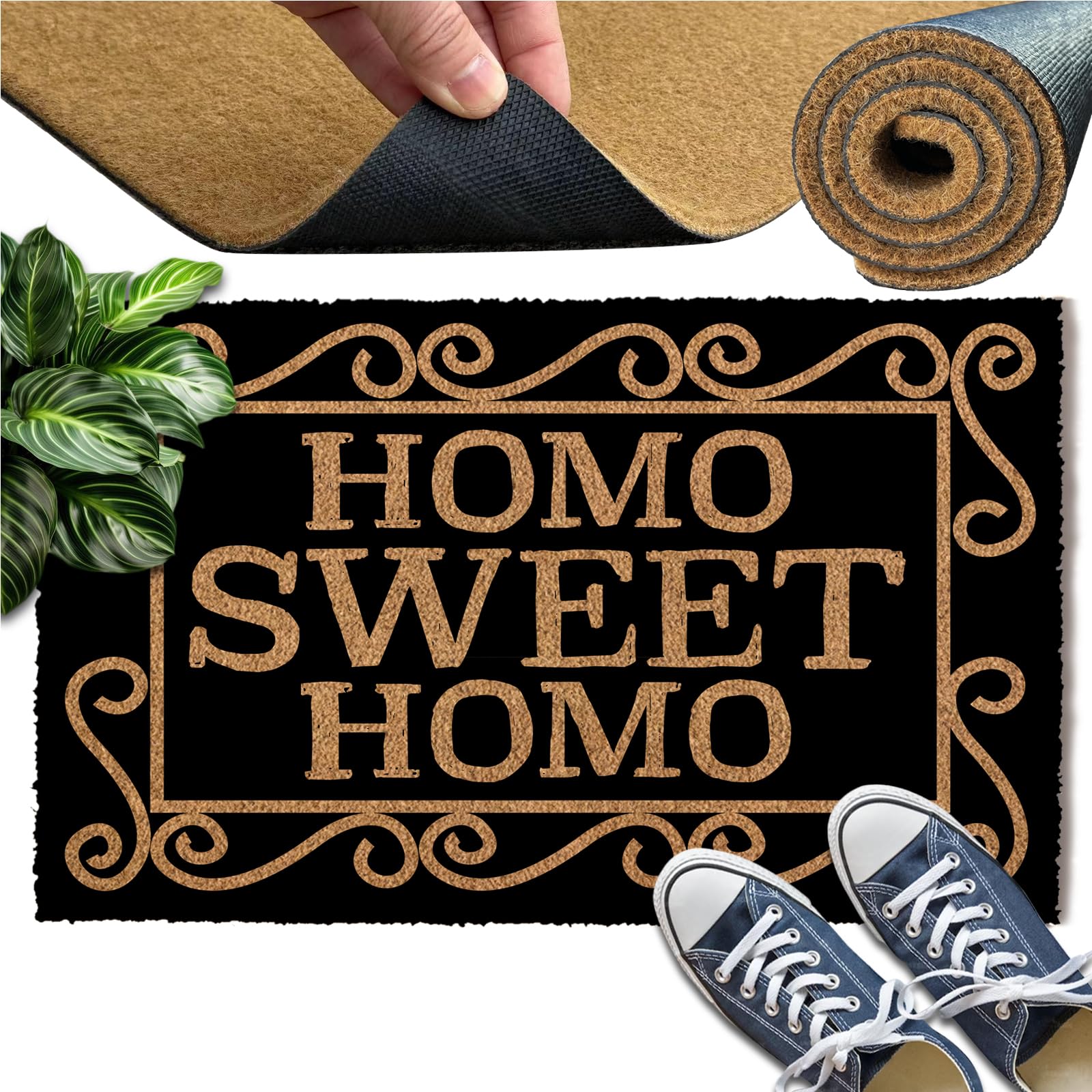 Hurdorak Coir Doormat Homo Sweet Homo Welcome Mats for Front Door Mat Indoor Outdoor Decor Bathroom Mat Entrance Floor Doormat 23.6 Inch X15.7 Inch