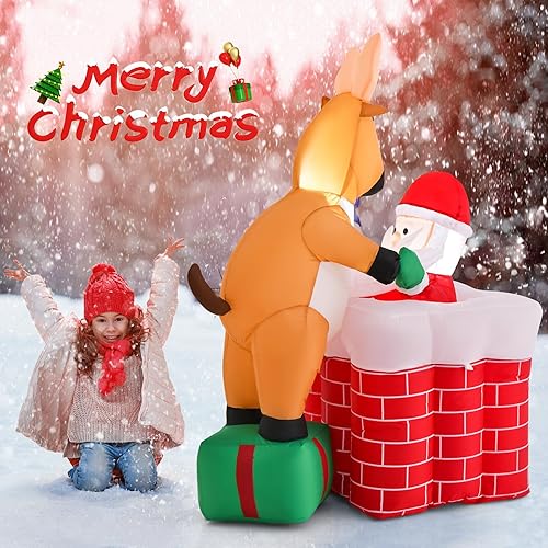 Miniatura 2 de Tangkula Chimenea inflable de Navidad de 5 pies con reno de pie en una caja de regalo, decoración de Navidad inflable con luces LED integradas para