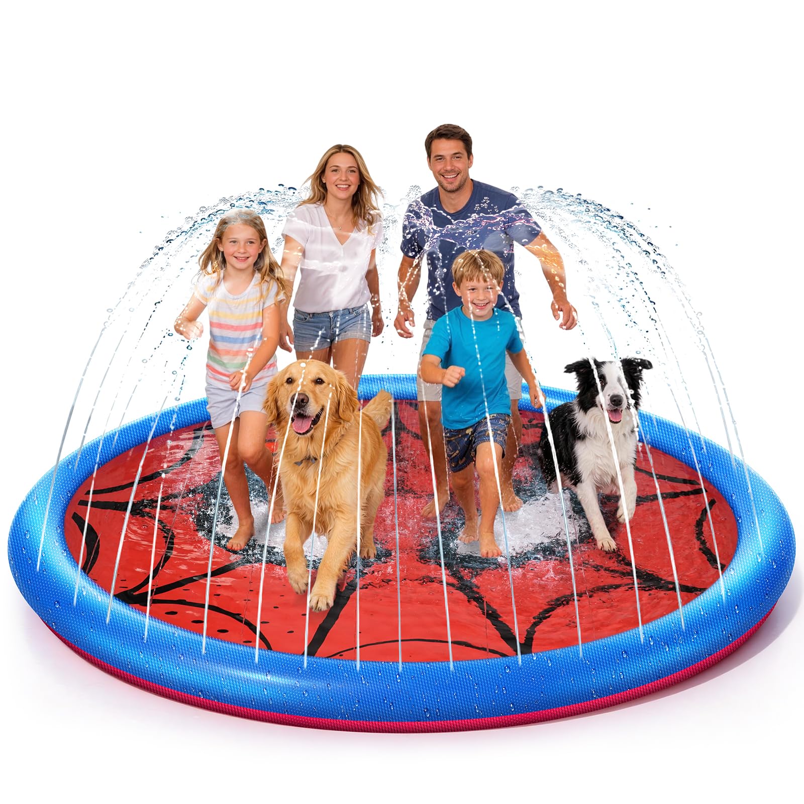 Piscina Chorros Niños con Patrón de Red, Juegos de Agua Splash Pad para Niños & Perros, Chorros de Agua de Antideslizante - Juguete de Agua de Riego para Exterior Actividades (200cm)