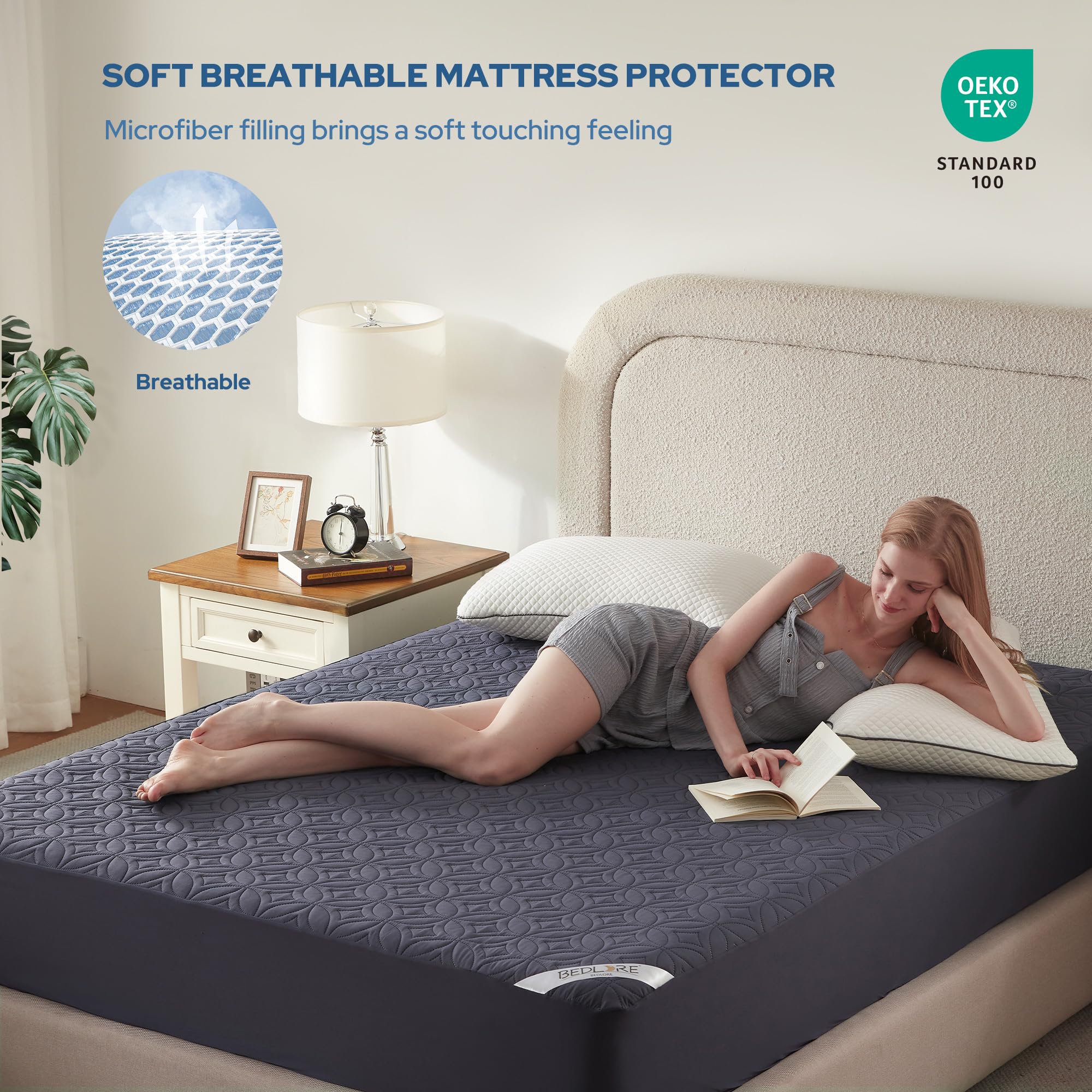 BEDLORE Cubre Colchón Impermeable, Protector de Colchón Tamaño King con Bolsillo Profundo de 6 a 21 Pulgadas de Profundidad, Suave y a Prueba de Suciedad, Funda de Colchón Doble para Dormitorio