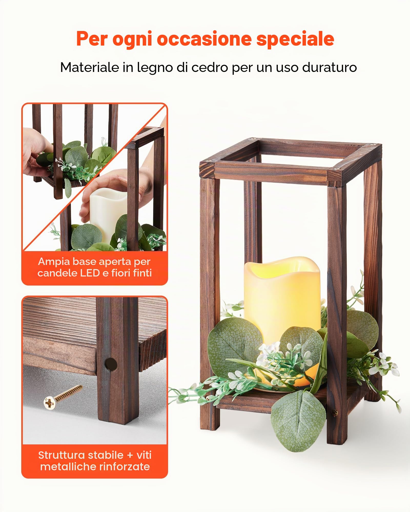 VEVOR Set Centrotavola Lanterna in Legno 12 Pezzi Portacandele Lanterna in Legno Candele LED Senza Fiamma, Ghirlande di Foglie di Eucalipto per Decorazioni da Tavolo Carico 6,08 kg per Matrimoni
