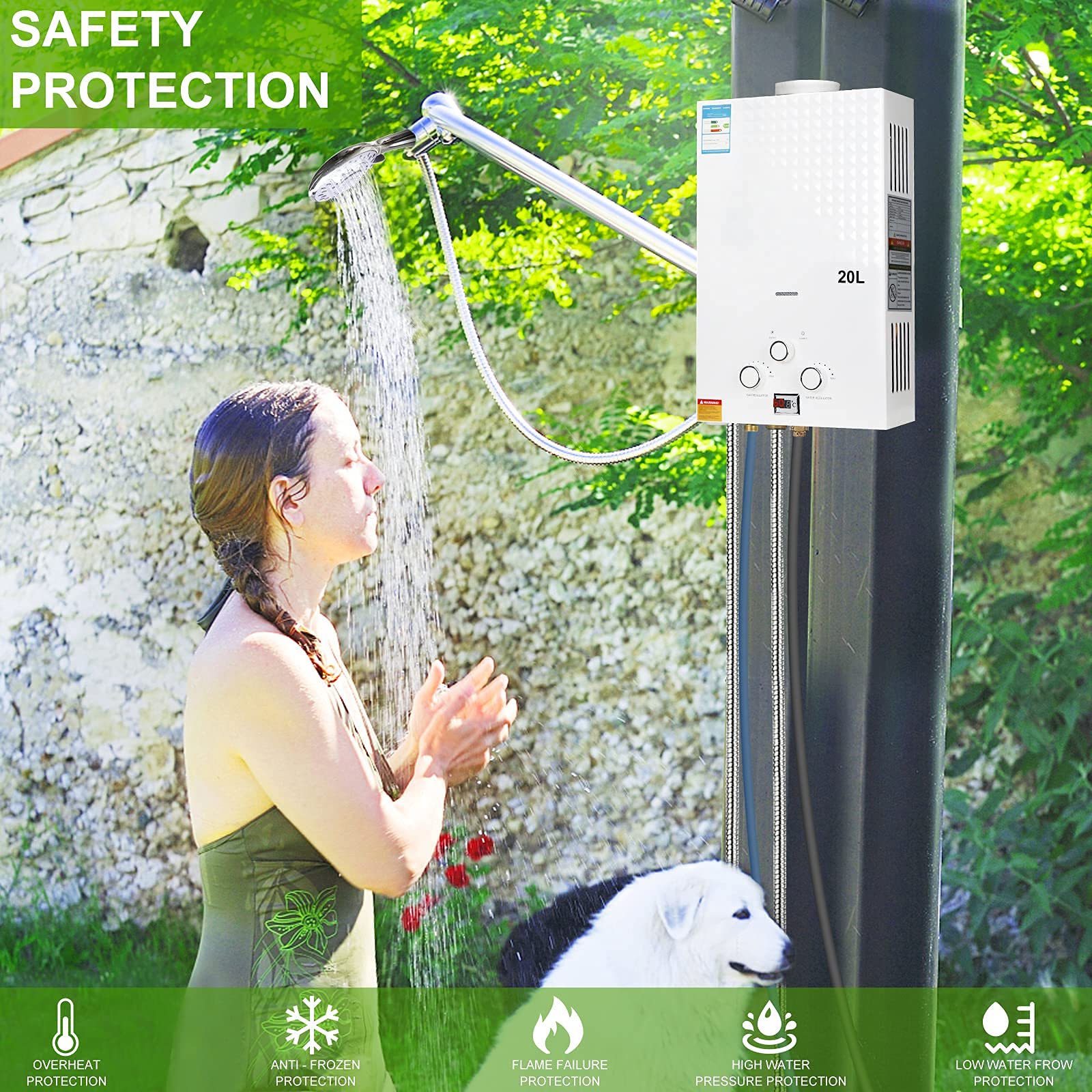 Gooble Tankless Water Heater Outdoors Portable Gas Water Heater Instant  Propane Water Heater,20L 5.3GPM 40KW,Overheating Protection, Easy to  Install with . - Amazon.com