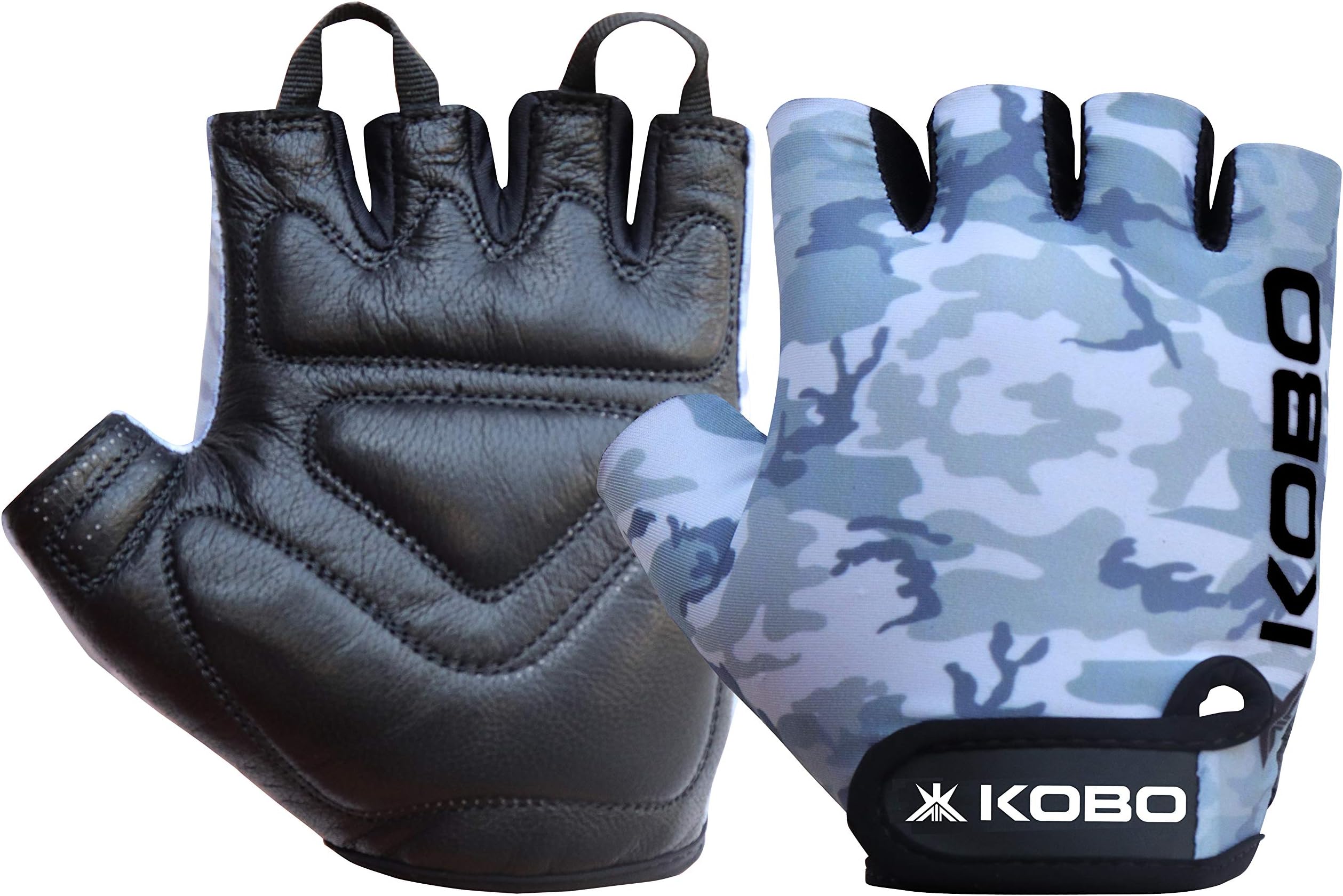 Kobo WTG-51 Weight Lifting Gym Gloves Leather Camouflage Leather Hand Protector for Fitness Training (Multi Colour)