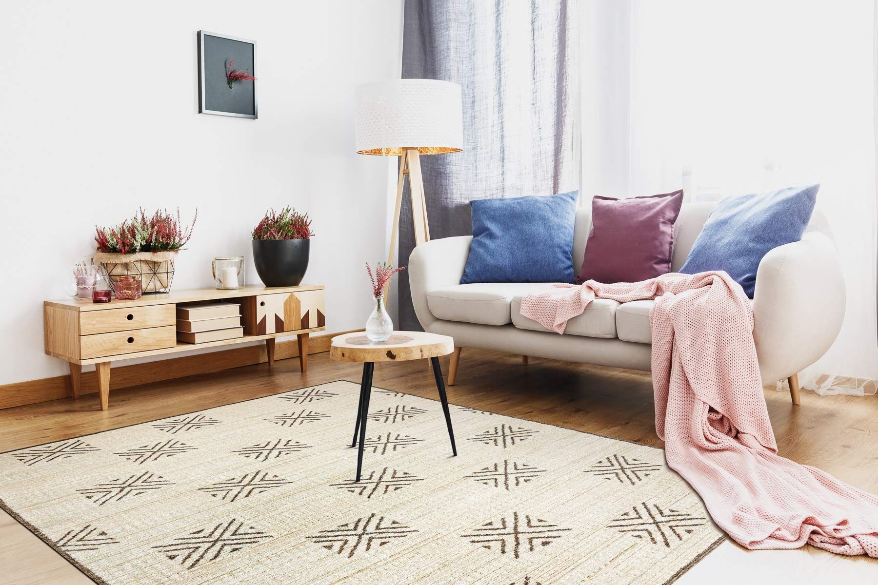 Tapis géométrique crème et beige 240x330 cm pour salon et chambre