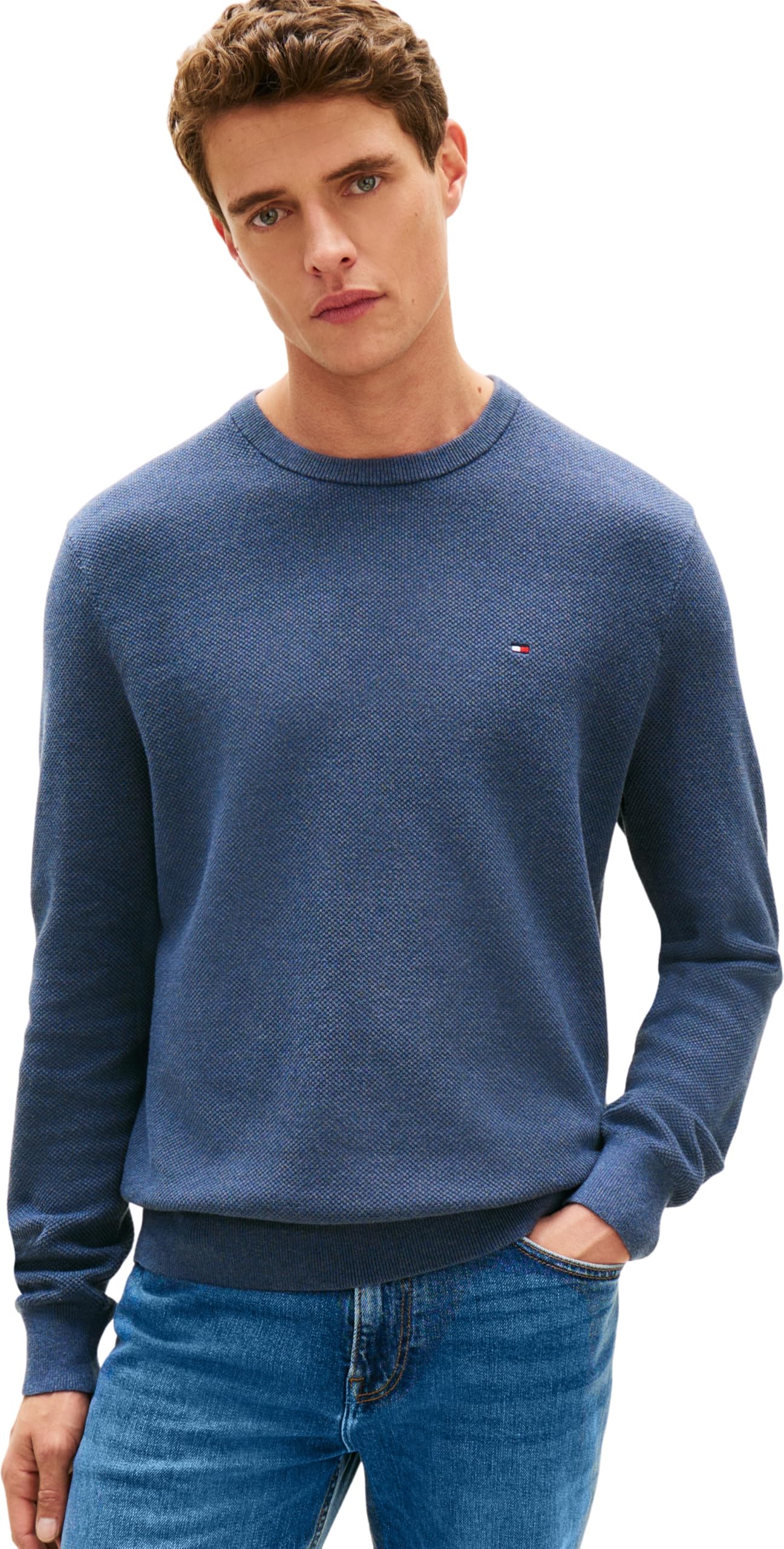 Tommy Hilfiger Men Essential Structure Crew Neck MW0MW36347 Pullover Sweater, Blue, XXL