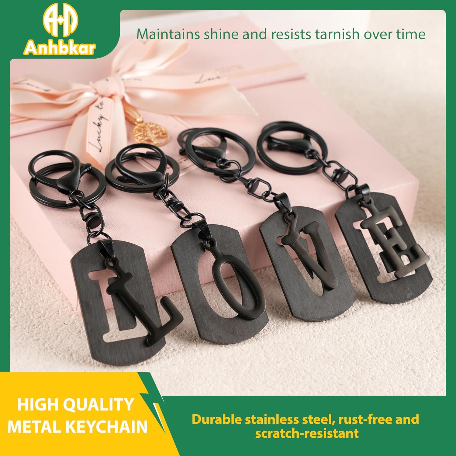 A-Z Stainless Steel Letter Keychain - Alphabet Initial Key Ring for Men Women, Purse or Car Charm