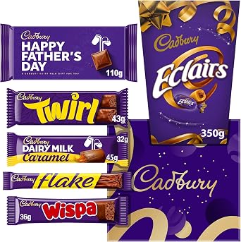 Cadbury Happy Father's Day Chocolate Gift - Full Size Cadbury Chocolate Bars including Flake, Caramel, Twirl, Dairy Milk and More. Father's Day treat for Dad, Grandad or Someone Special.