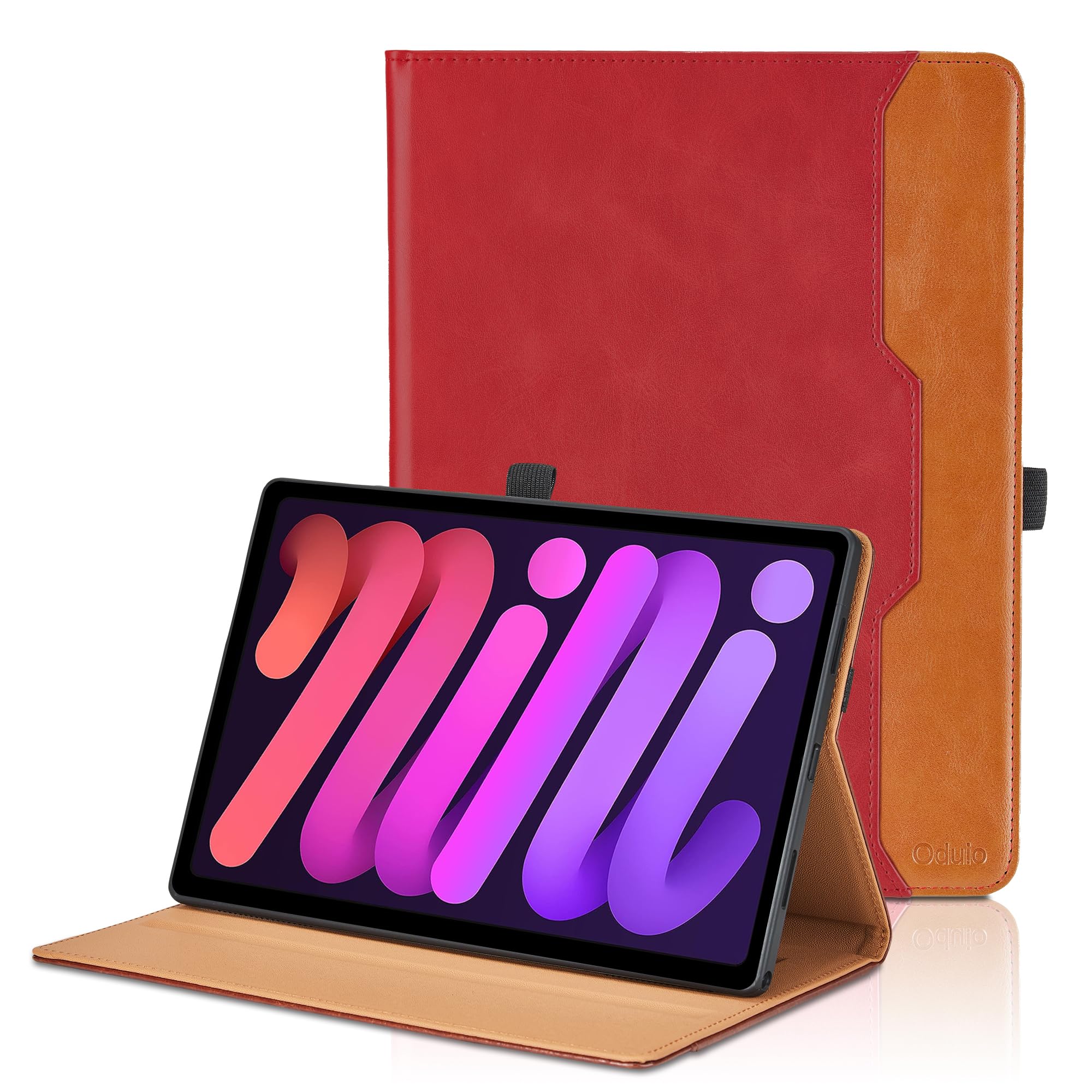 Cover iPad Mini 7/6 Anti-Rayures Rouge Solution Durable avec Support et Porte-Documents