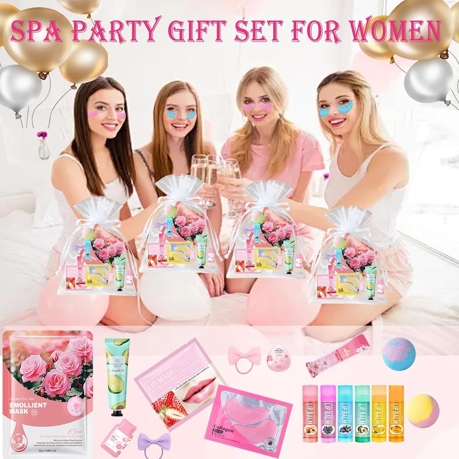144PCS Spa Party Supplies for Women, Spa Party Favors Include Face＆Lip Mask,Hand Cream,Under Eye Patches and Foot Bath Bombs,Spa Birthday Sleepover Party Supplies,Sleepover Party Gifts