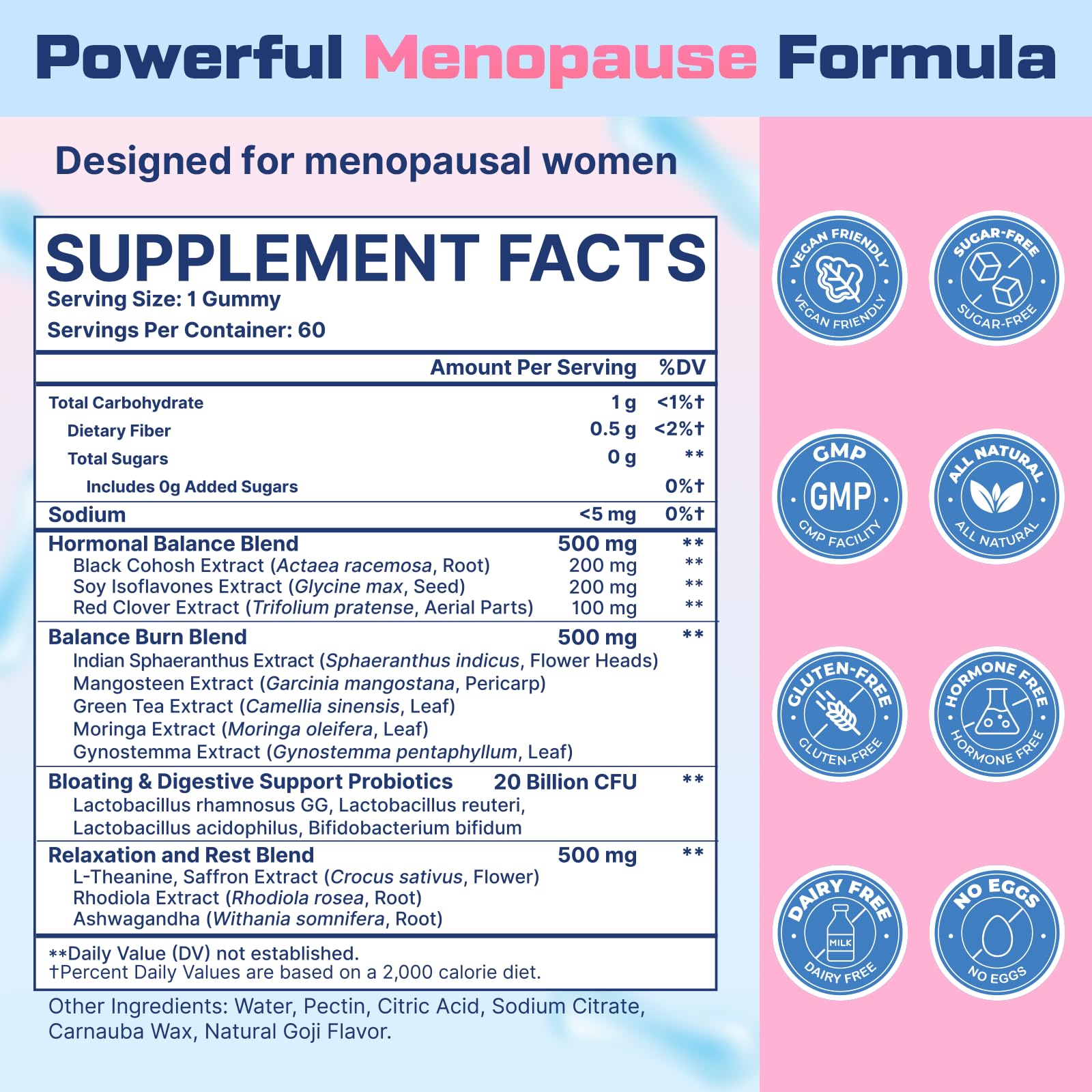 Menopause Supplements for Women Gummies, 16-in-1 Probiotic, Black Cohosh & Ashwagandha for Menopause Relief, Hot Flashes, Hormone Harmony, Mood Swings, Belly Burner* & Gut, Sugar-Free - 60 Gummies