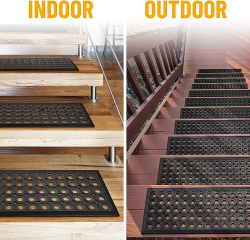 Miniatura 10 de Manguera para interiores y exteriores, diseño de borde cuadrado, goma antideslizante de 10 x 30 pulgadas, modernas para escaleras, garaje, patio,