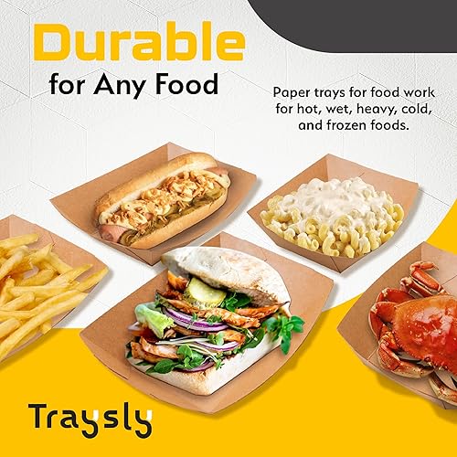 Miniatura 5 de Traysly Paquete de 50 botes de comida desechables de 2 libras de cartón recubierto de poliéster, ecológico, botes de papel a prueba de grasa para