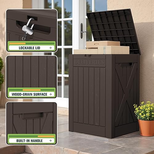 Vista 83 de Greesum Caja de resina de 31 galones para todo tipo de clima, cajas de almacenamiento al aire libre para muebles de patio, juguetes al aire libre