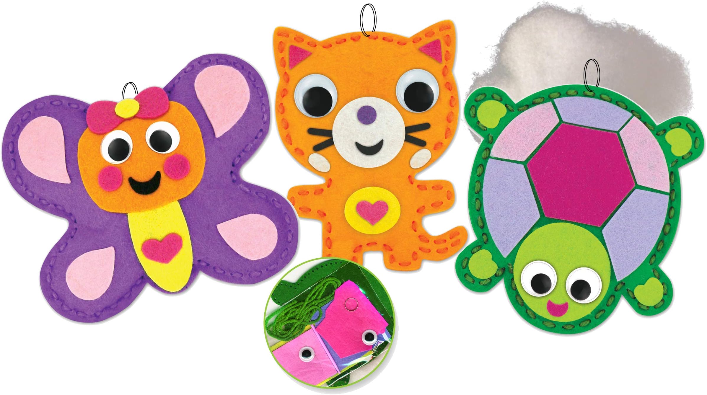 AoneFun My First Sewing Kit - Art Projects Felt Kit Felt Sewing Cards for Beginners, Set of 3 Individually Packaged Kits