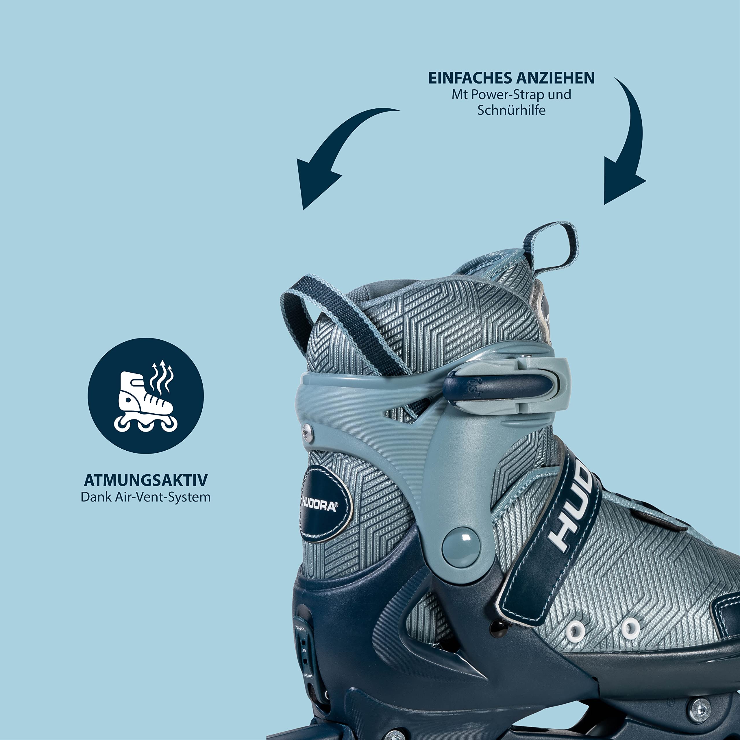 HUDORA Inline Skates Leon 2.0 - Ocean - Patins à roulettes pour Enfants/Adolescents & Adultes - Rollers réglables en 4 Tailles - Confortables & stylés - Taille 33-36