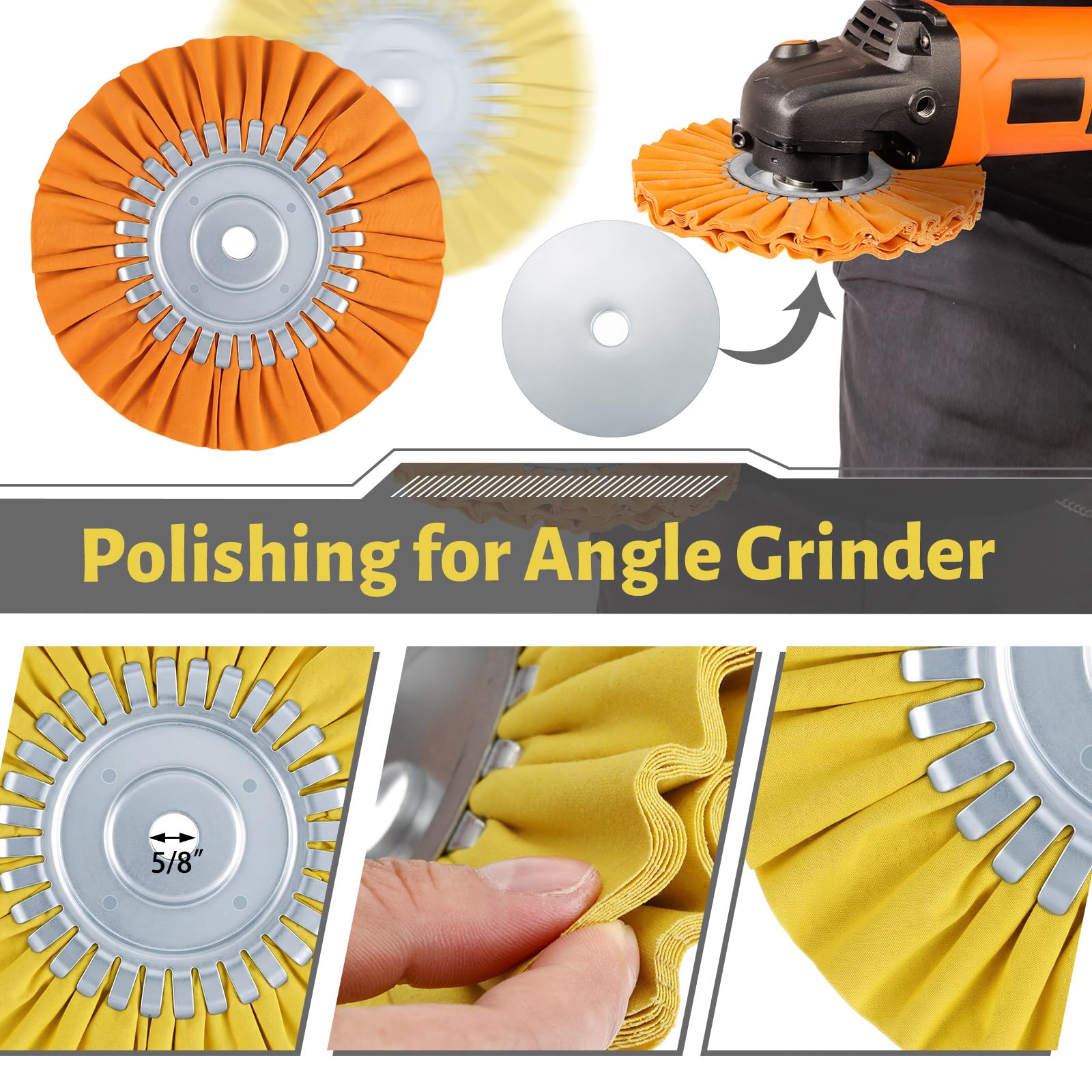 Amylove 7 Stück 20,3 cm Luftweg-Polierscheibe, Aluminium-Rad-Polierset mit Durchmesser 1,6 cm Dornloch, Aluminium-Metall-Polierset für Winkelschleifer, Spiegel-Finish