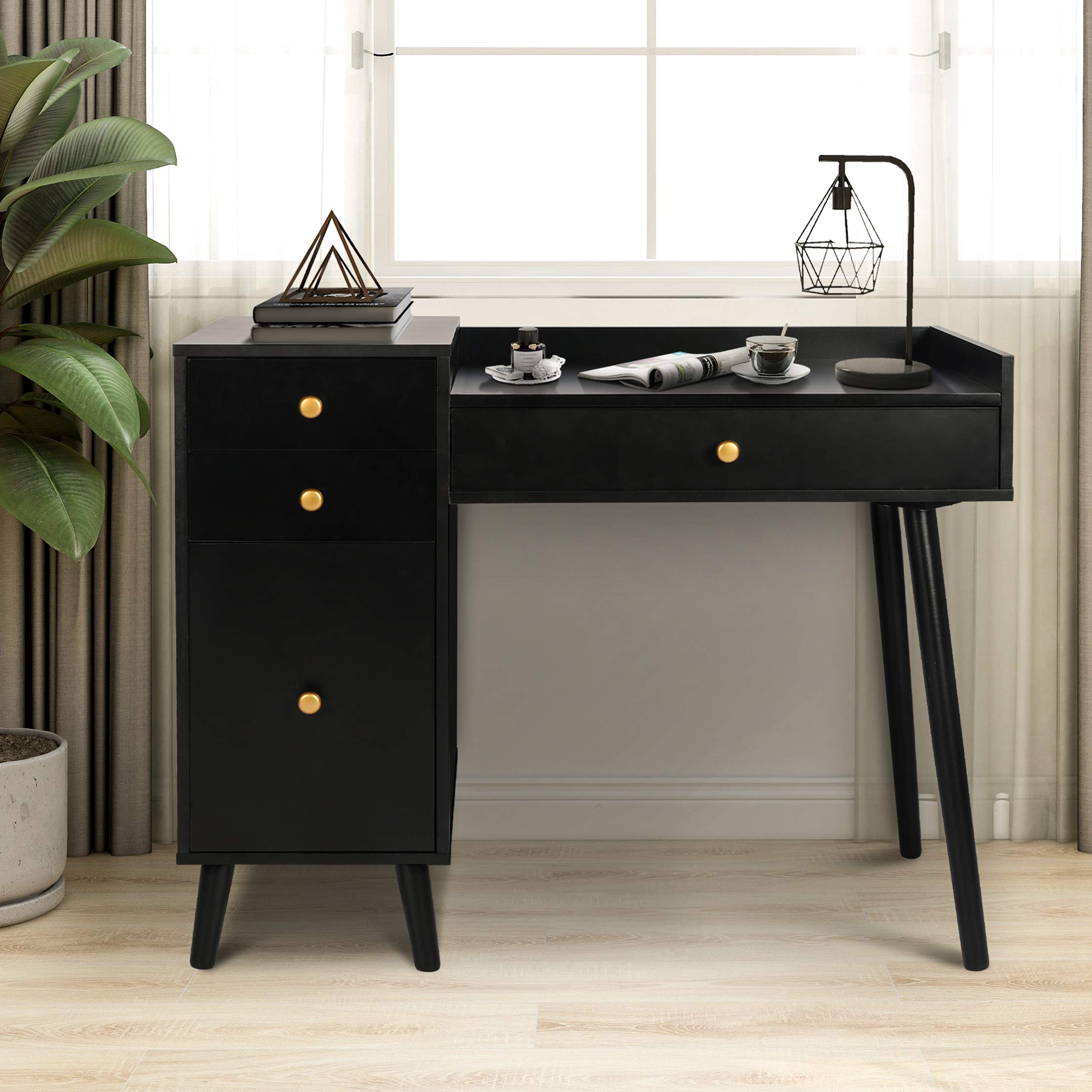 Buy LYNSLIM Writing Desk with 3 Drawers 40” Modern Black Computer