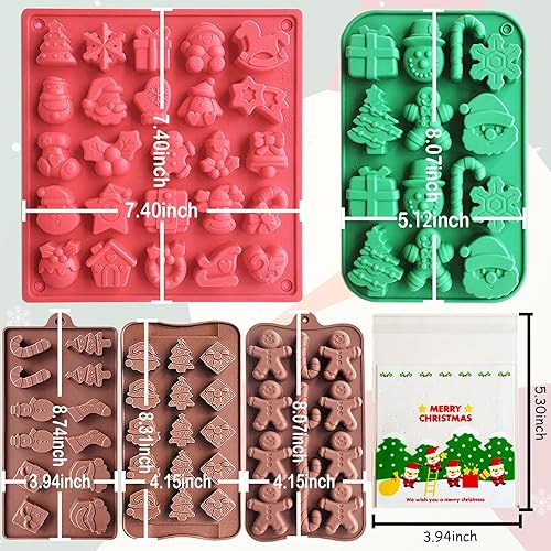 Miniatura 2 de Moldes de silicona para chocolate de Navidad, paquete de 5 moldes de silicona para dulces de Navidad con 20 bolsas de dulces de Navidad para