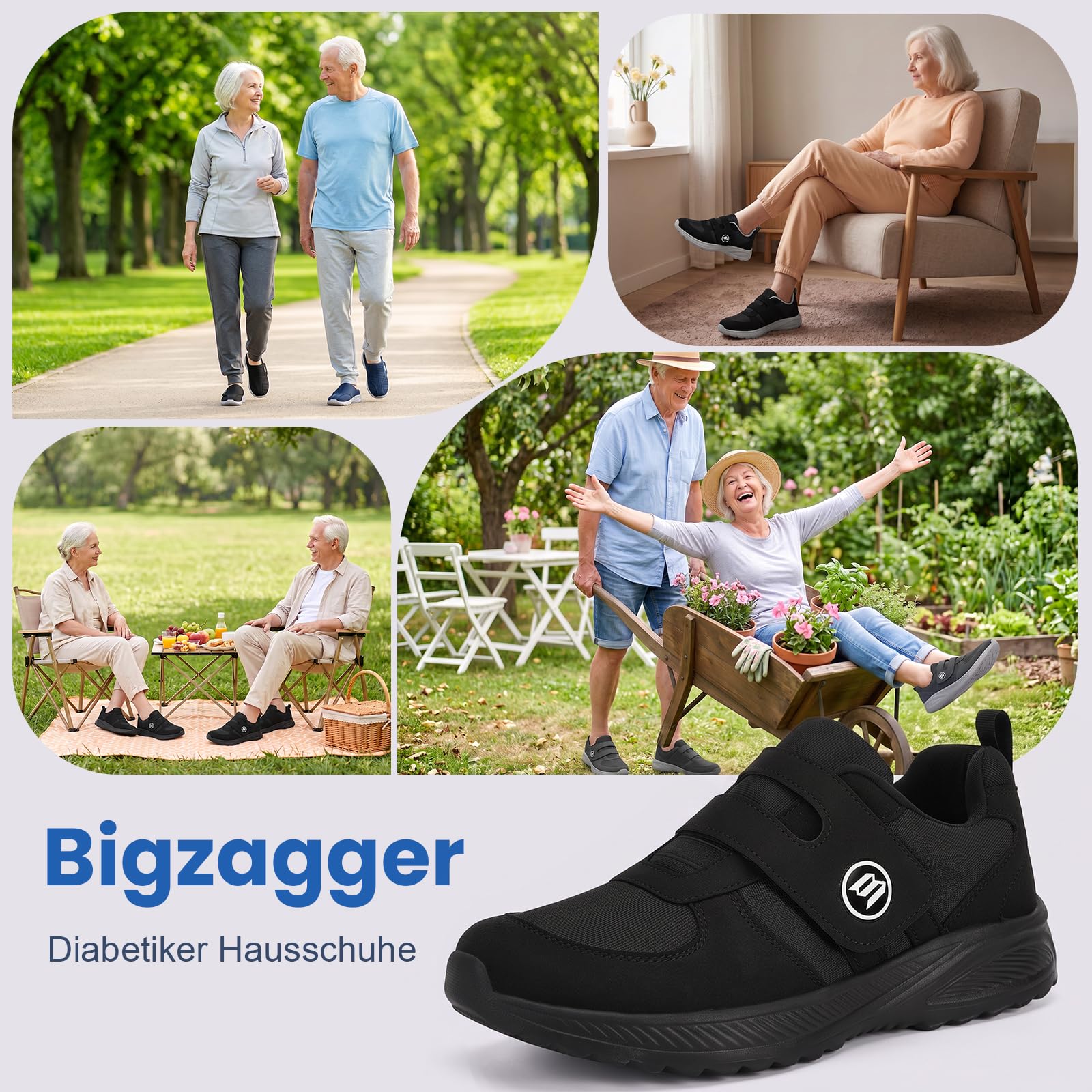 Diabetiker Schuhe Herren Damen Extra Weit mit Klettverschluss Orthopädische Schuhe mit Memory Foam Sohle Nahtloser Ultraleicht Gesundheitsschuhe für Geschwollene Füße