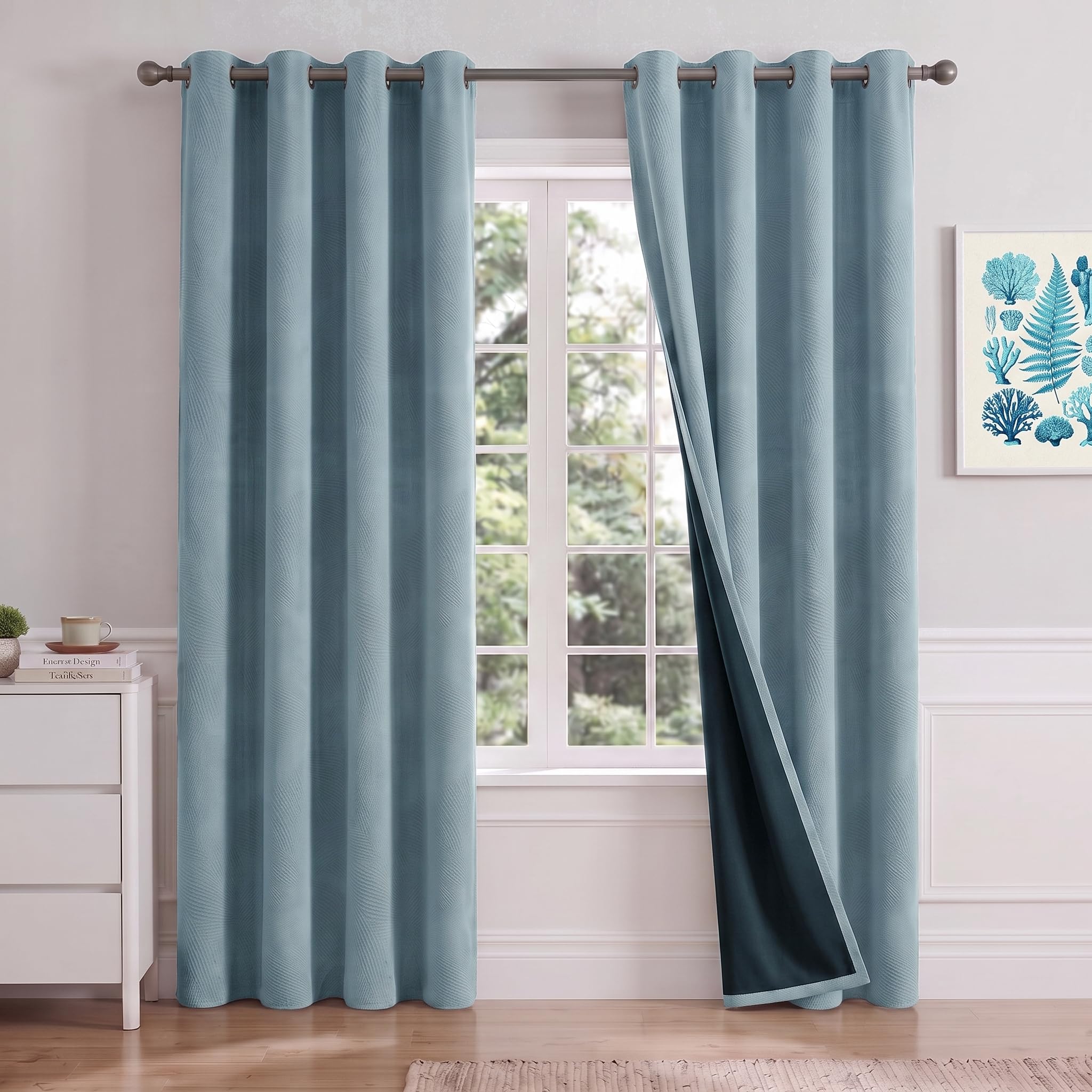 Gazal Vole Light Blue Blackout Curtains For Living Room & Office, 95'' Drop