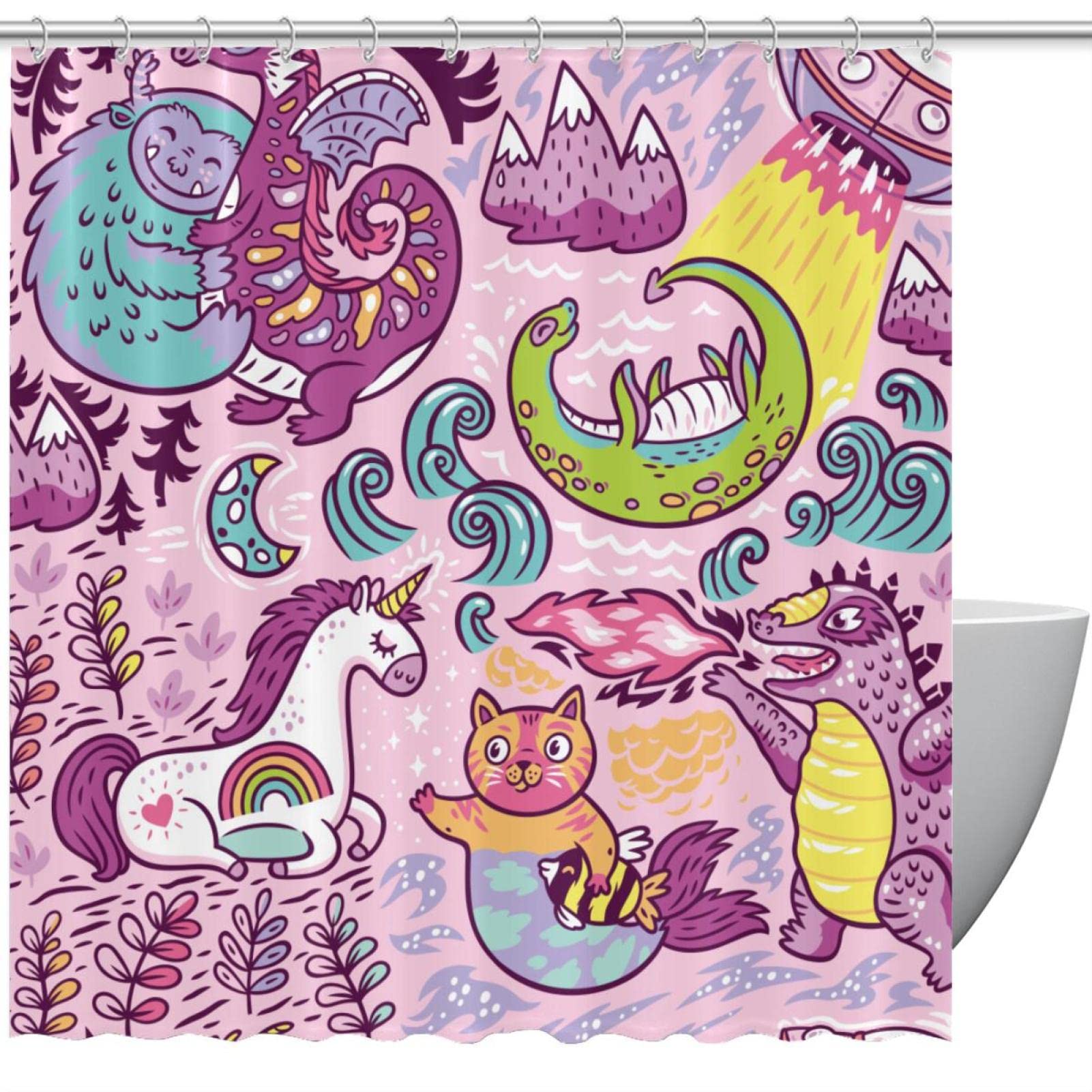 Rideau de douche dragon licorne pour transformer la salle de bain en un monde imaginaire