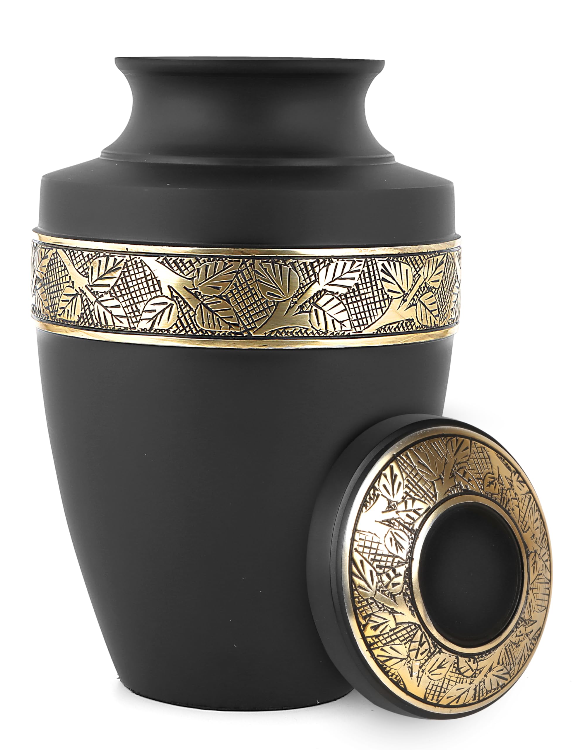 Metal Alloy Decorative Urn for Human Ashes - Decorative Memorial Urn for Adult Human Ashes Man & Woman Funeral Urn - Secure Screw-Top Lid, Hold Remains up to 200lbs 11" (Black & Gold) - CLEENTABLE
