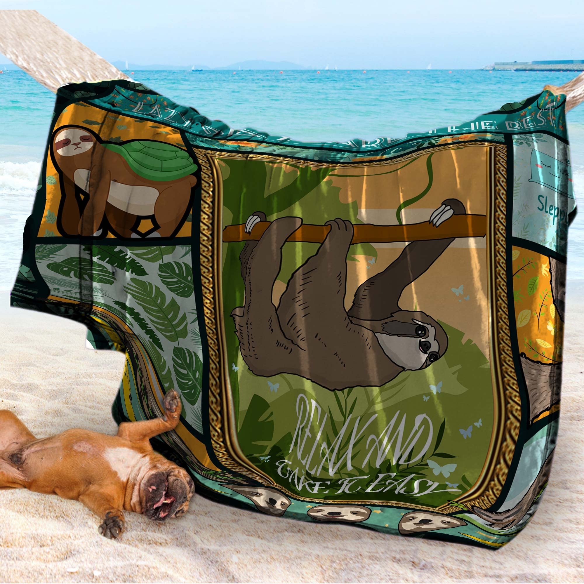 Faultier-Überwurfdecke Aus Flanell – Weich, Flauschig, 127x152 Cm, Stahlblau, Für Couch & Bett
