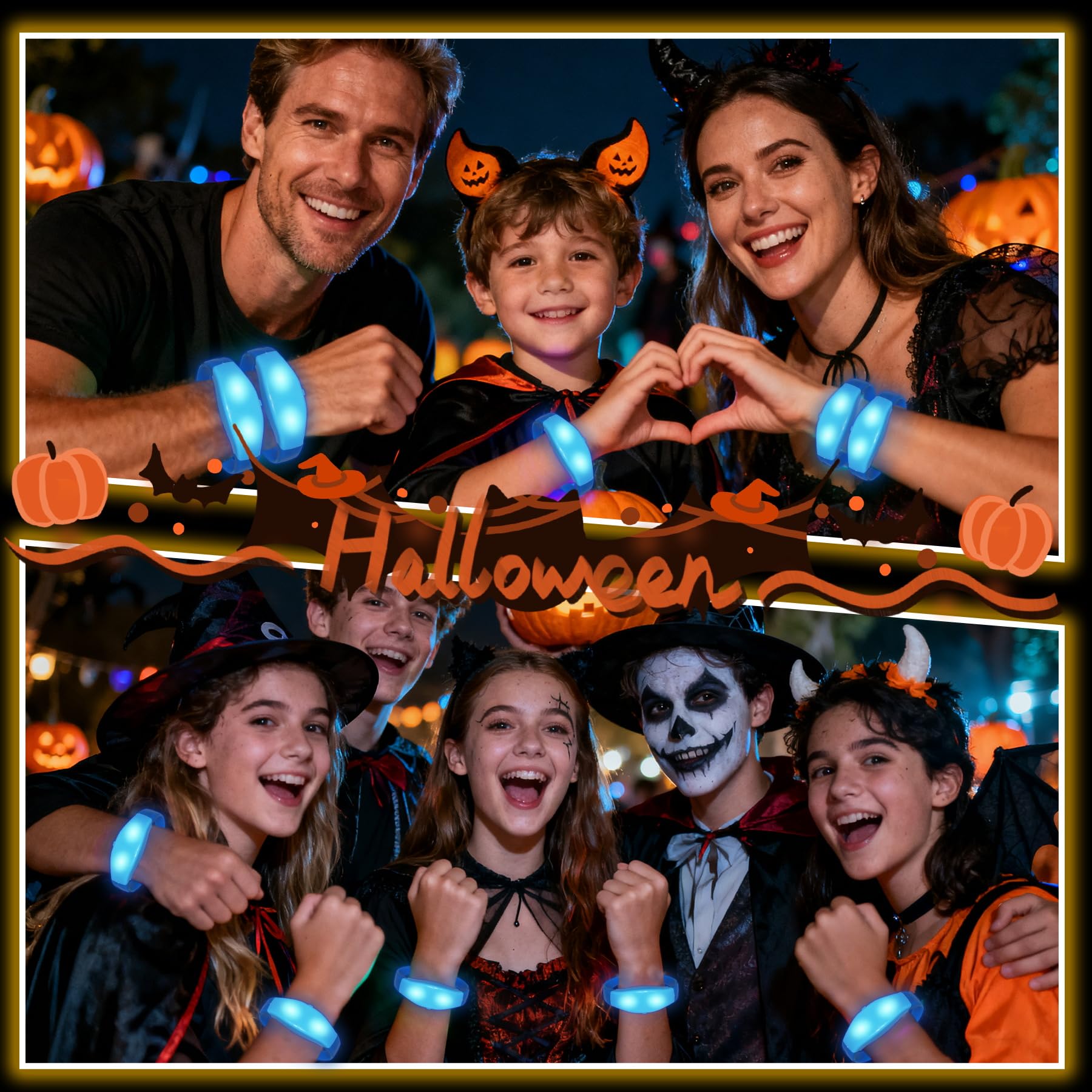 60 braccialetti a LED che attivano il suono, braccialetti luminosi con controllo della musica stroboscopica a LED lampeggiante, braccialetti luminosi per feste per il 4 luglio, Halloween