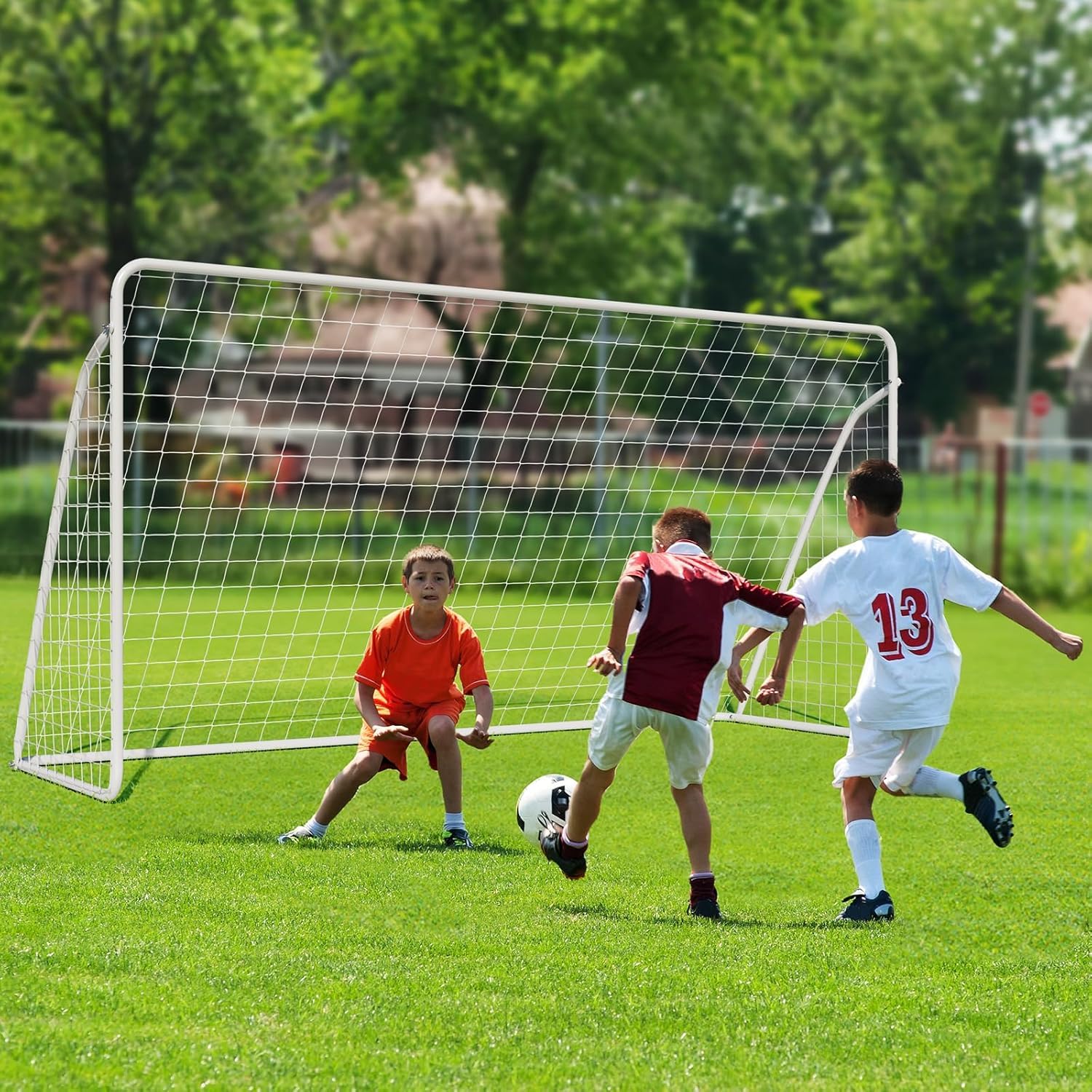 Porte da calcio, 365 x 182 cm / 240 x 150 cm, grande porta da calcio per bambini e adulti, con 2 rete per cortile, giardino, le spiagge, le scuole (Con 1 rete da calcio, 365 x 182 cm - Set di 2)