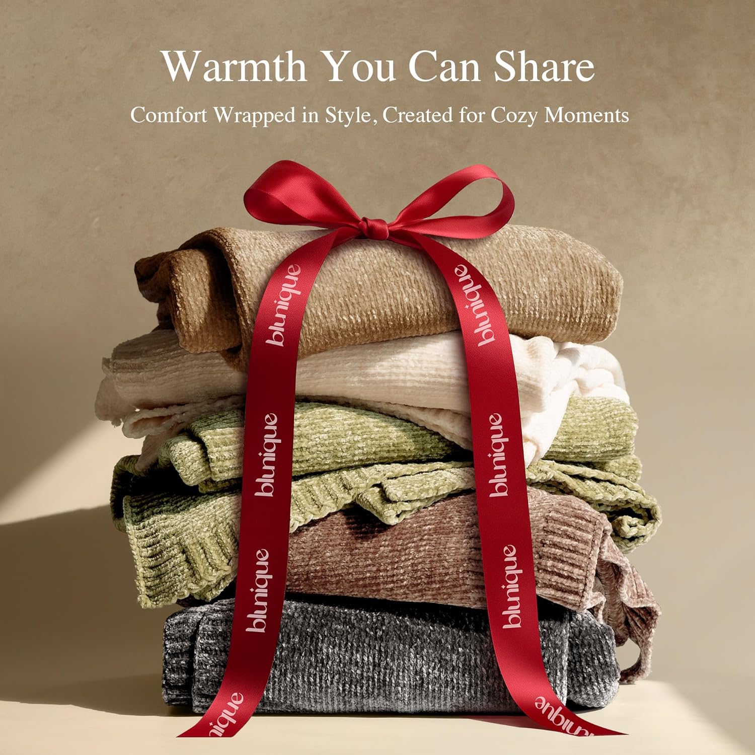 Chenille Throw Blanket for Couch, Cozy Soft Blanket Lightweight Decorative Throw for Living Room Sofa Chair, Stylish Home Decor, Ideal for Gifting, Khaki 50"x60"