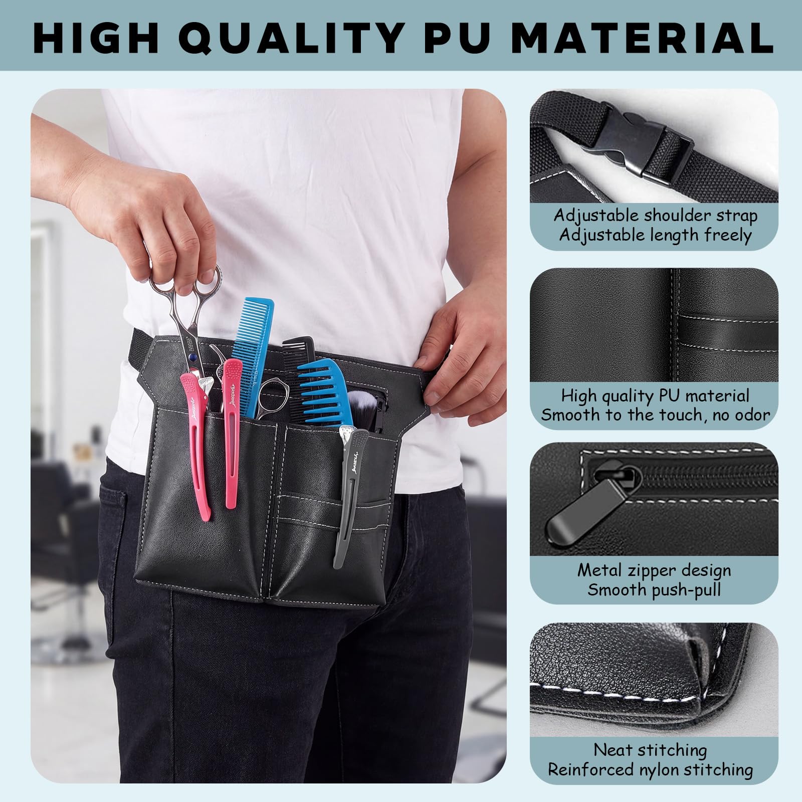 Friseur Tasche, Borsa da Parrucchiere, Borsa Porta Attrezzi per Parrucchieri, Borsa da Parrucchiere in PU Nero, Grande Cintura Portatile Nera per Forbici, Pettini e Utensili da Parrucchiere