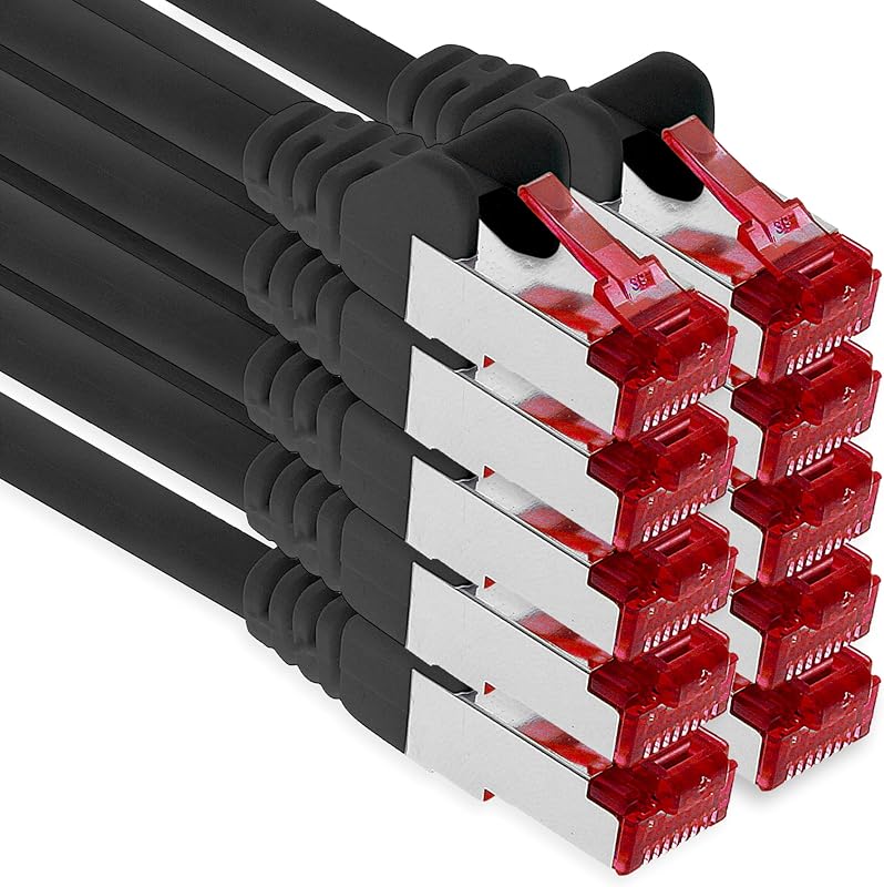 1aTTack.de - 10x 1m cavo patch CAT6 S/FTP schermatura PIMF CAT.6 cavo di rete RJ45 cavo Ethernet DSL router LAN switch modem pannello patch - nero - 10 pezzi
