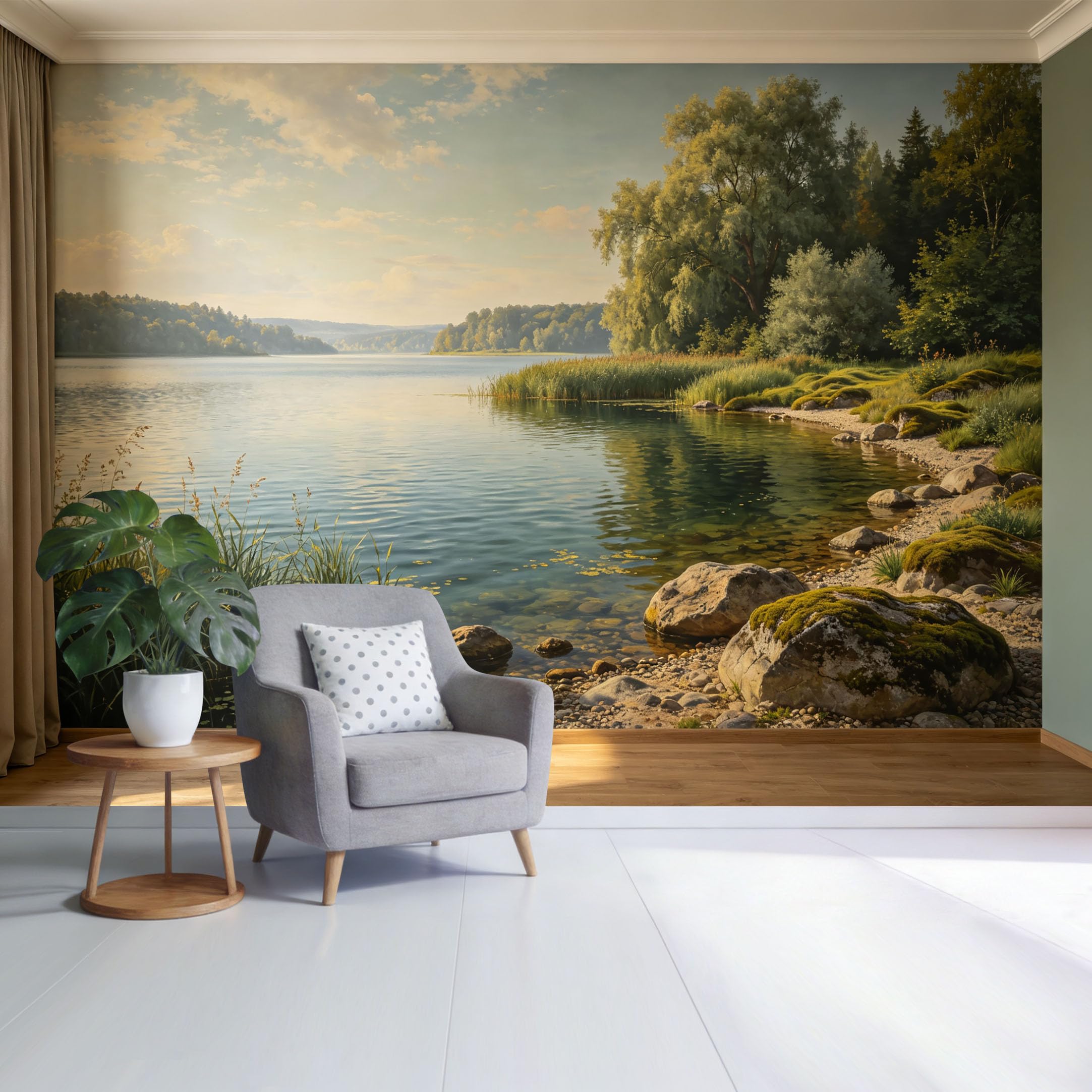 Custom Size Wall Mural Mountain Lake Shore Landscape Tranquil Water Reflection Forest View SelfAdhesive Wall Fabric Removable Wallpaper for Home Office Decor