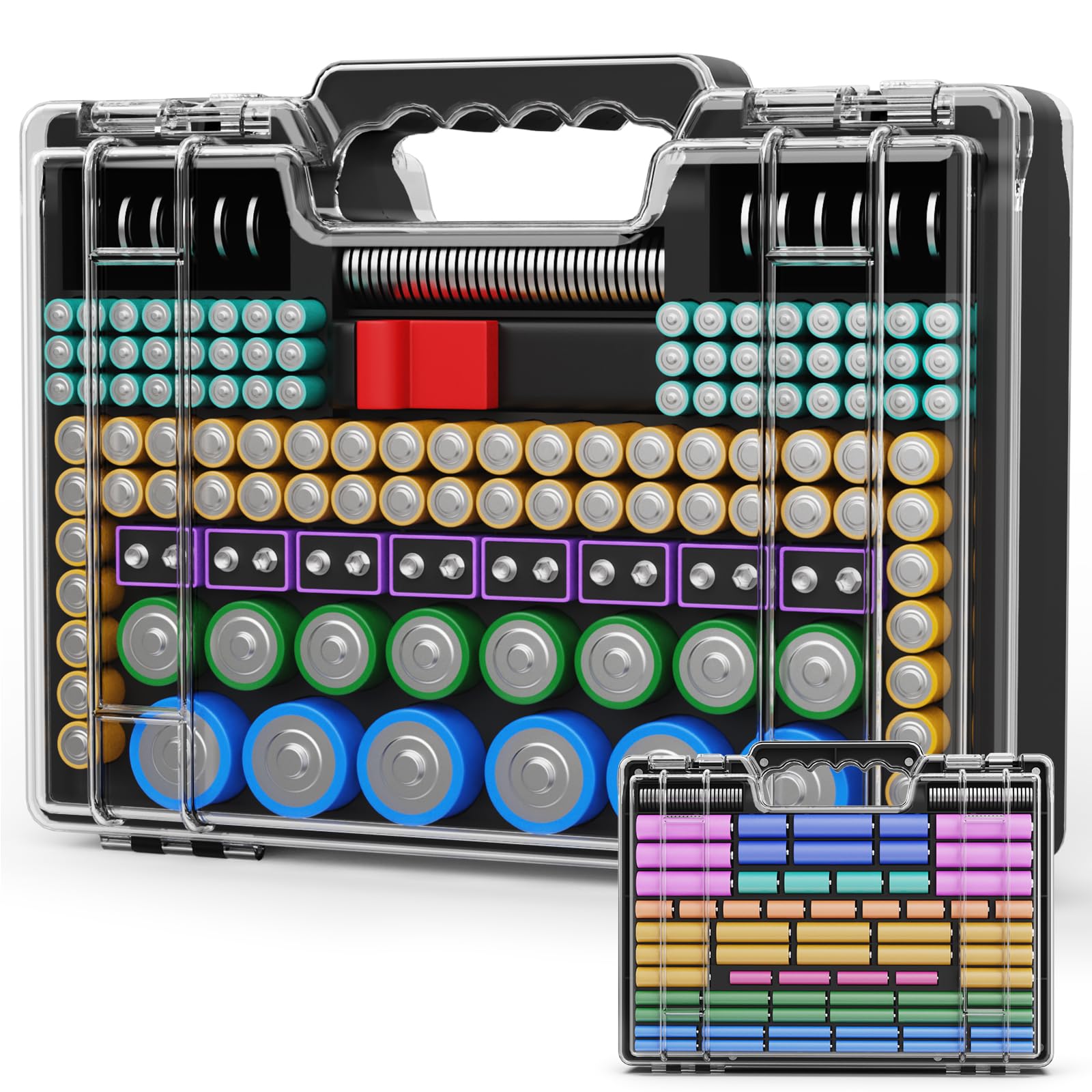 Battery Organizer Storage Case with Tester, Ultra-Large 265+ Double-Sided Batteries Container with Handle, Holds AA AAA 4A 23A C D Cell 3V 9V Lithium CR3 4LR44 CR123A 18650 (Black)