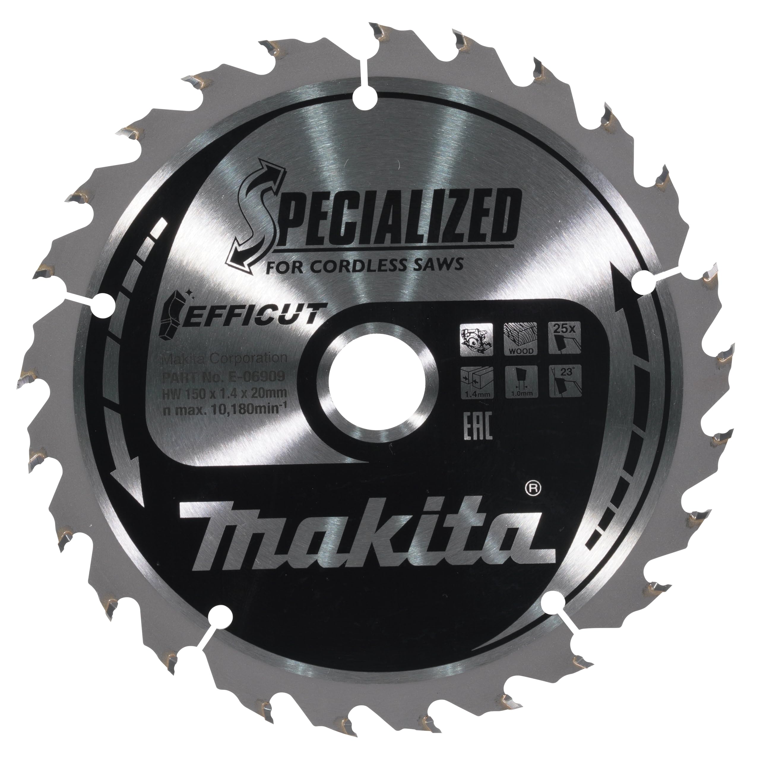 Makita Brzeszczot piły Efficut drewno do akumulatorowych pił tarczowych ręcznych (150 x 1,4 x 20 mm, 25 zębów) E-06909