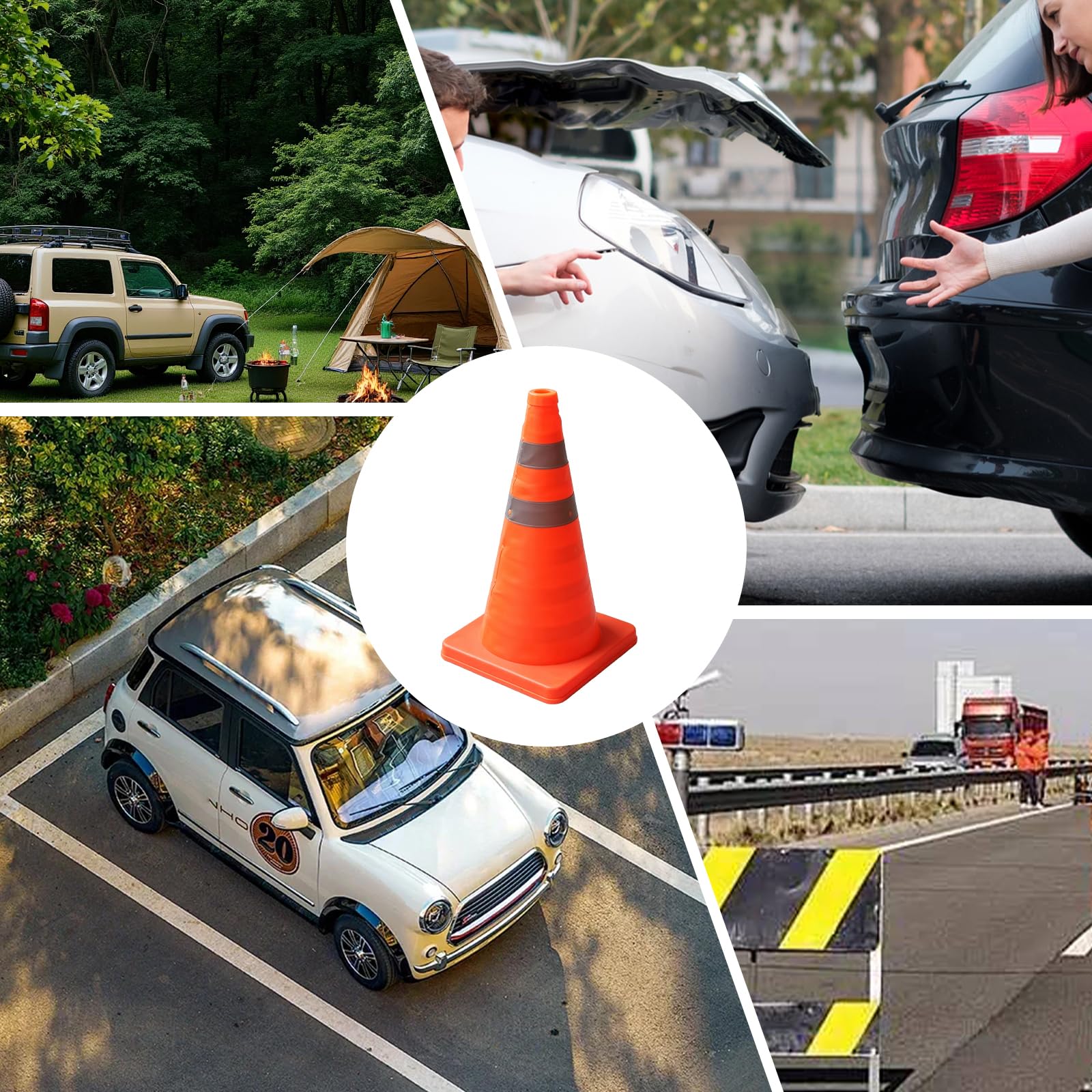 Lot de 4 Cone de Signalisation Pliable, 45 cm Plot de Chantier avec Bandes Réfléchissantes Pop up Cones De Sécurité pour Travaux Régulation du Trafic Parking Signalisation Routière avec Sa