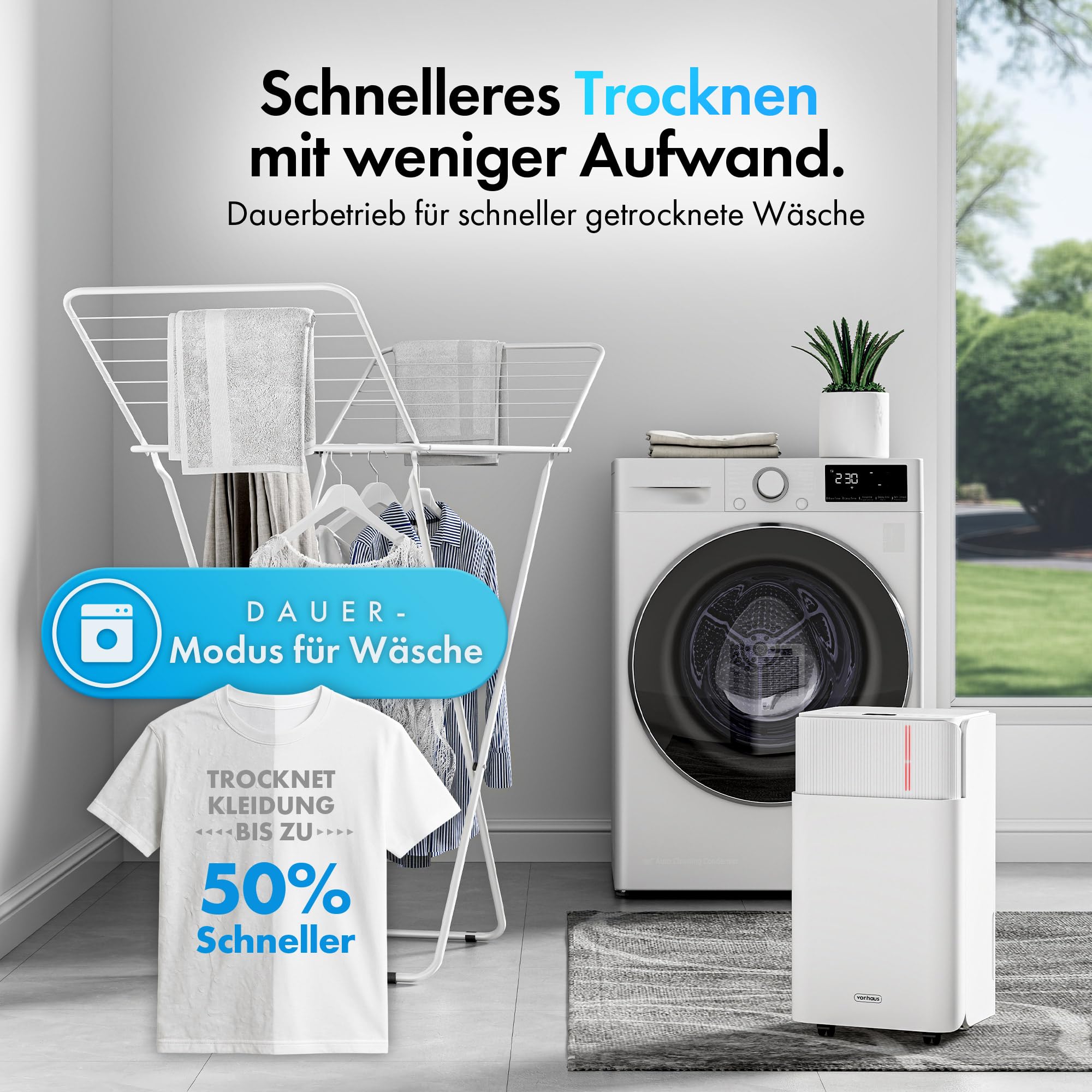 VonHaus Luftentfeuchter Elektrisch, 12L/24H, Entfeuchter für Keller, Raumentfeuchter Elektrisch 39dB für Räume bis zu 125m³/20m², mit Schlafmodus, Timer & Ablaufschlauch - Gegen Nässe und Schimmel