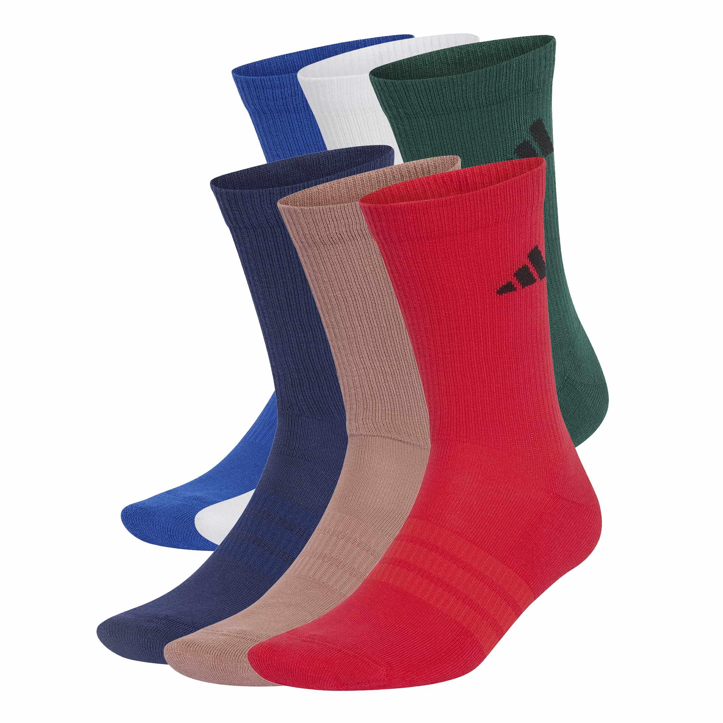 adidas Unisex Cushioned Crew Socks 6 Pair Pack Socks, team royal blue/dark blue/warm clay/pure ruby, S