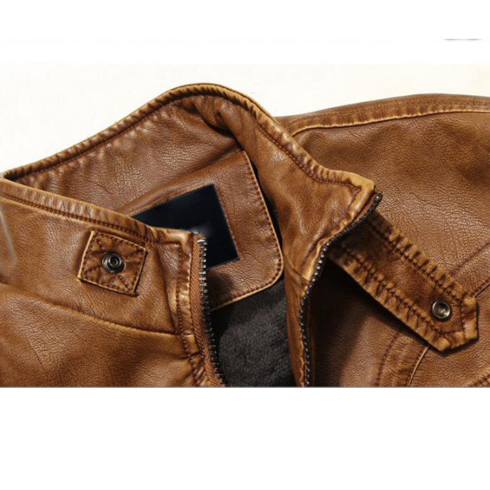 Herren Lederjacke Retro Biker Kunstleder Jacke Freizeitjacke Übergangsjacke mit Stehkragen
