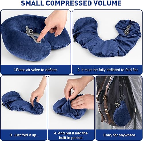 Miniatura 6 de Rewondah Almohadas de cuello para viajes, almohada inflable de viaje, almohada cervical inflable para viajar en avión con funda lavable de