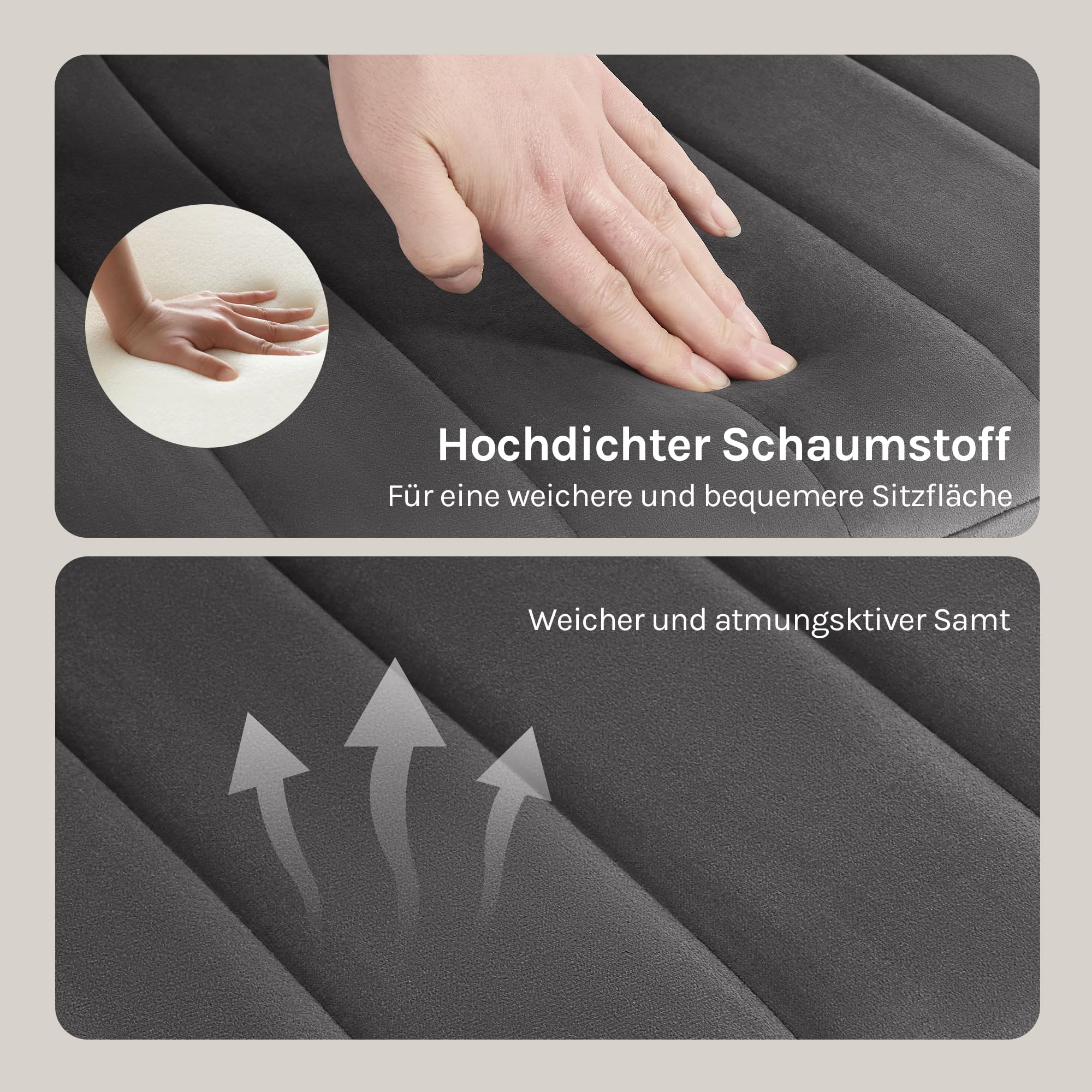 Esszimmerstühle 4er Set drehbar, Samt Küchenstühle Essstühle mit Rückenlehne, Metallbeine, Gepolsterte Stühle für Esszimmer Küche, Ergonomisch, Dunkelgrau